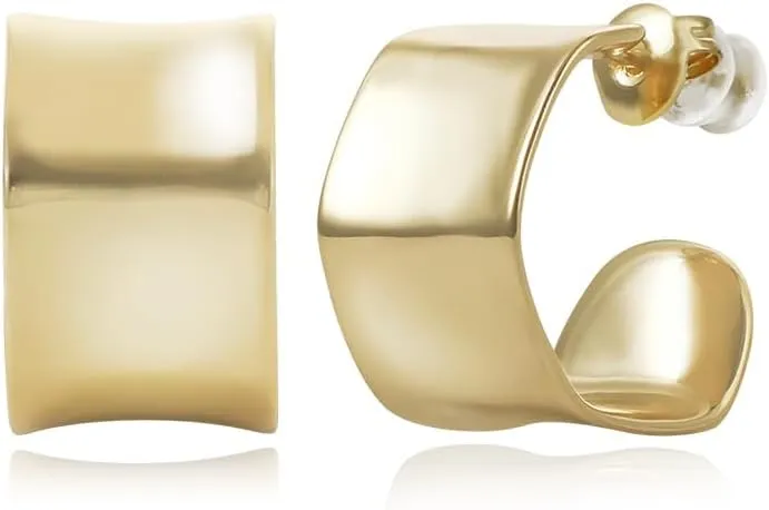 14K Gold Chunky Hoop Earrings for Women | Geometric Half-Hoop Rectangle Earrings | Bold & Simple U-Link Gold Hoops