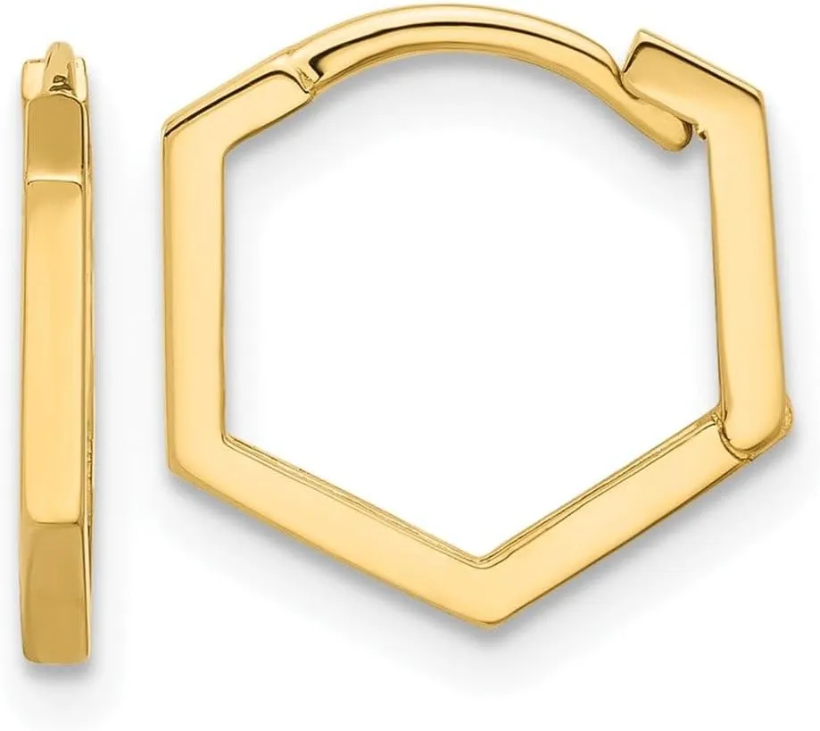 14K Yellow Gold High Polished Geometric Hoop Earrings, 13mm