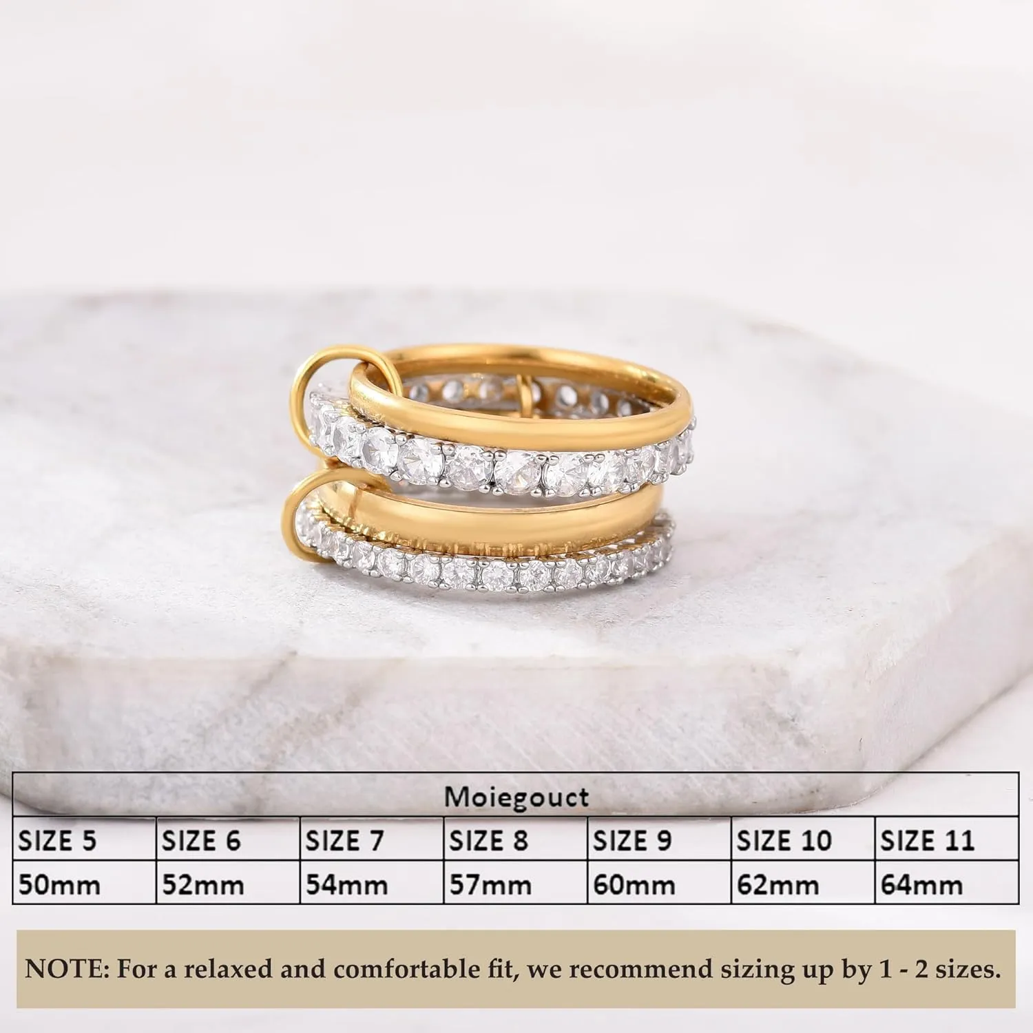 18K Gold Interlocked Stackable Rings for Women, Gold Silver Ring Stack Set, Mixed Metal Stacked, Two Tone Connected, Interlocking Statement Finger Rings Jewelry