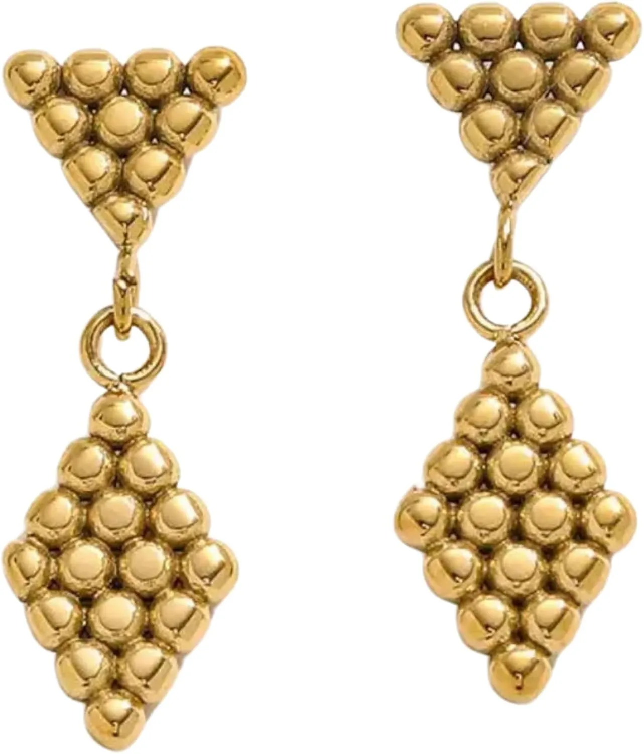 18k Gold Plated Rhombus Earrings | Gold Honeycomb Earrings | Drop Earrings for Women | Hypoallergenic Dangle Earrings | Lightweight Earrings