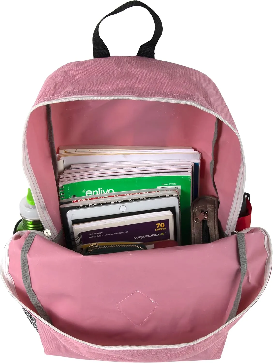 19 Inch School Backpacks with Mesh Side Pockets  Basic Large Solid Color Backpacks for Kids, Men, Women, Travel (Pink/Rose)