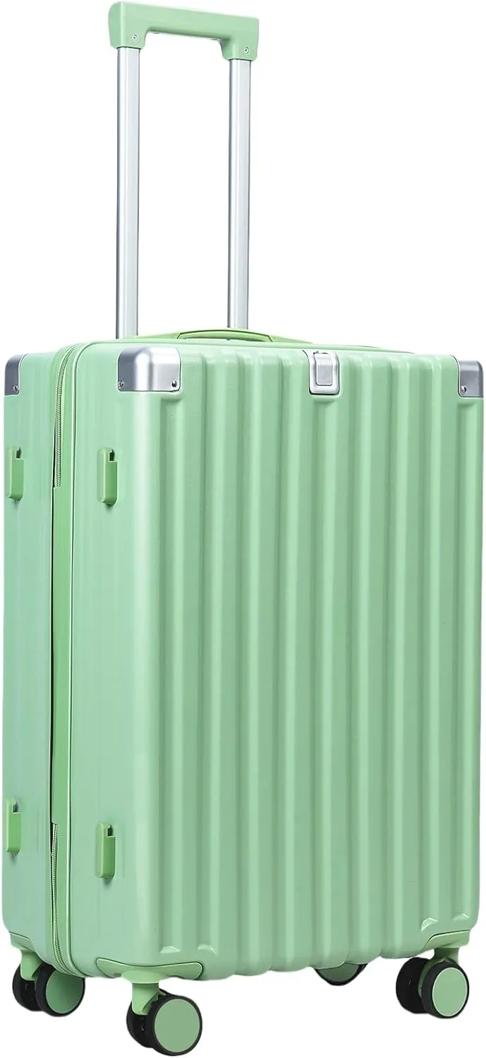 24" Hardside Luggage with Foldable Cup Holder, Carry-on Luggage, Durable Spinner Wheel Luggage, Built in USB Port & Hook, Scratch-resistant Textured Surface Suitcase Green