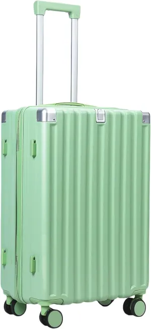 24" Hardside Luggage with Foldable Cup Holder, Carry-on Luggage, Durable Spinner Wheel Luggage, Built in USB Port & Hook, Scratch-resistant Textured Surface Suitcase Green