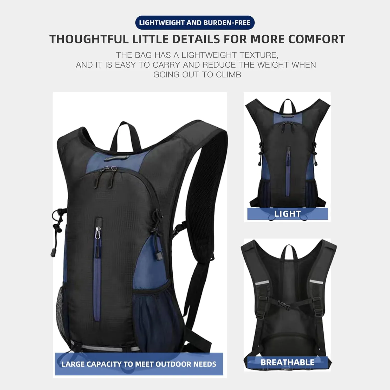 25L Ultralight Lightweight Waterproof Hiking Backpack Foldable Travel Camping Hiking Bag Outdoor Sports Daypack with reflective strips(Black deep blue)