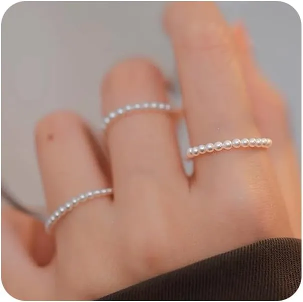3Pcs Pearl Stretch Rings Set for Women Dainty Vintage Elastic Stacked Beaded Aesthetic Finger Ring Cute Stretchy Coquette Ring Jewelry Gifts