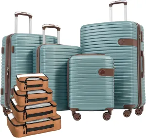 4 Piece Luggage Set Suitcase Set, ABS Hard Shell Lightweight Expandable Travel Luggage with 4 Packing Cubes, TSA Lock, Spinner Wheels for Men Women(16/20/24/28, Blue)