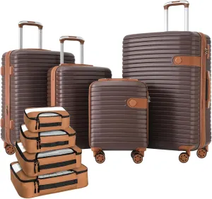 4 Piece Luggage Set Suitcase Set, ABS Hard Shell Lightweight Expandable Travel Luggage with 4 Packing Cubes, TSA Lock, Spinner Wheels for Men Women(16/20/24/28, Brown)