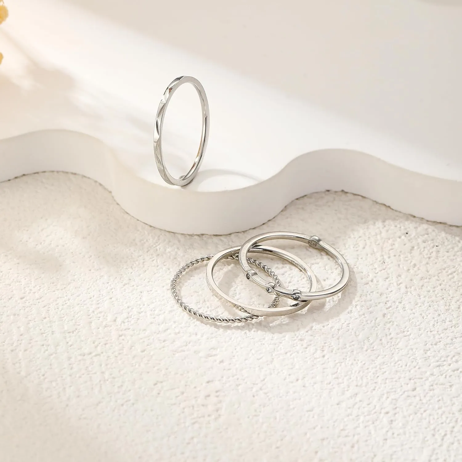 4PC S925 Sterling Silver Rings for Women, 14k Gold Filled Plated Stackable Thin Thumb Ring Non Tarnish Set Cubic Zirconia Dainty Stack Gold Knuckle Rings Set Size 6-10