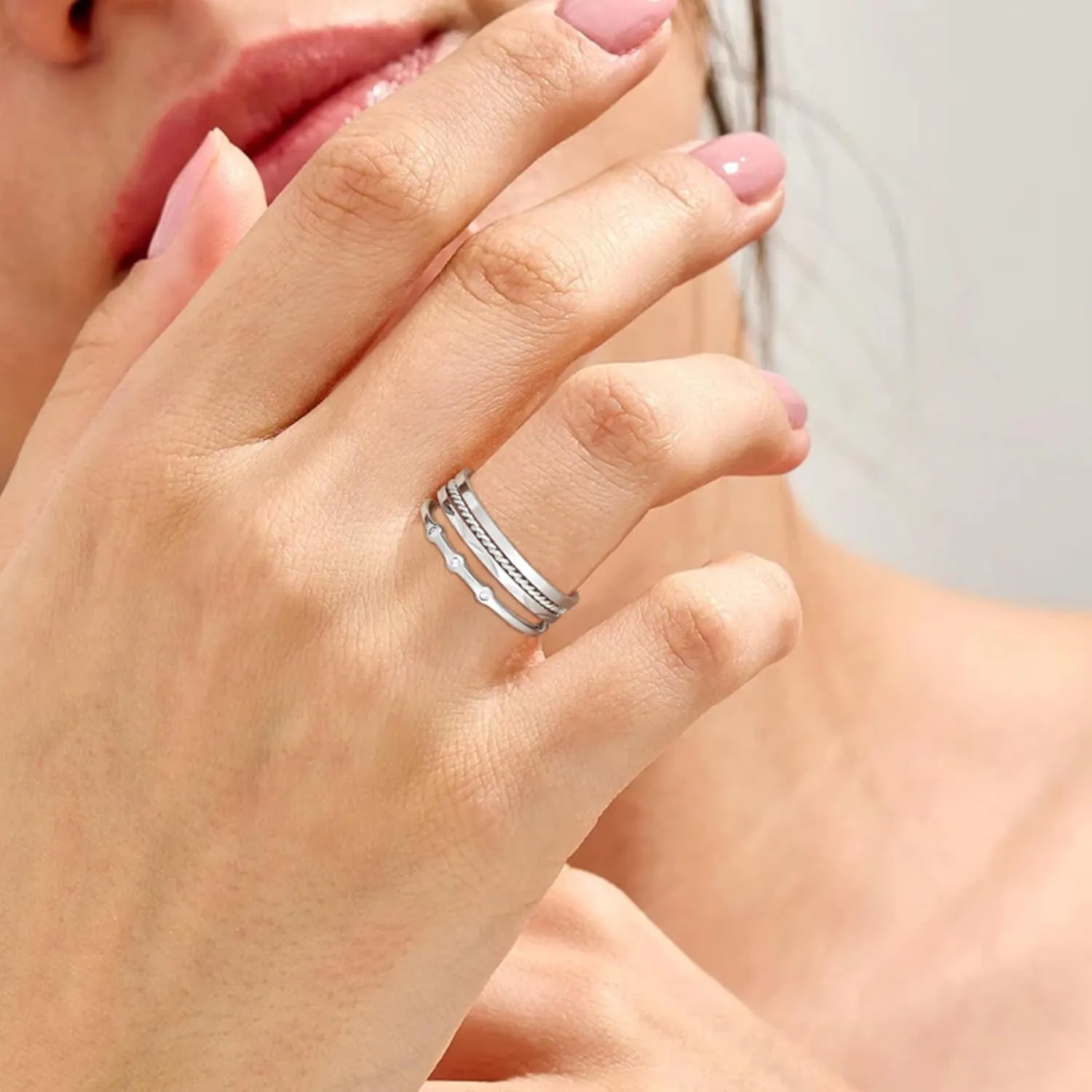 4PC S925 Sterling Silver Rings for Women, 14k Gold Filled Plated Stackable Thin Thumb Ring Non Tarnish Set Cubic Zirconia Dainty Stack Gold Knuckle Rings Set Size 6-10