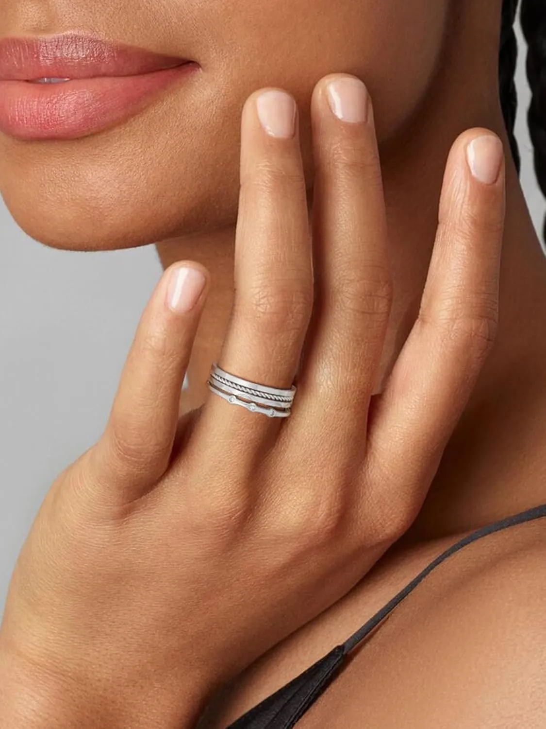 4PC S925 Sterling Silver Rings for Women, 14k Gold Filled Plated Stackable Thin Thumb Ring Non Tarnish Set Cubic Zirconia Dainty Stack Gold Knuckle Rings Set Size 6-10