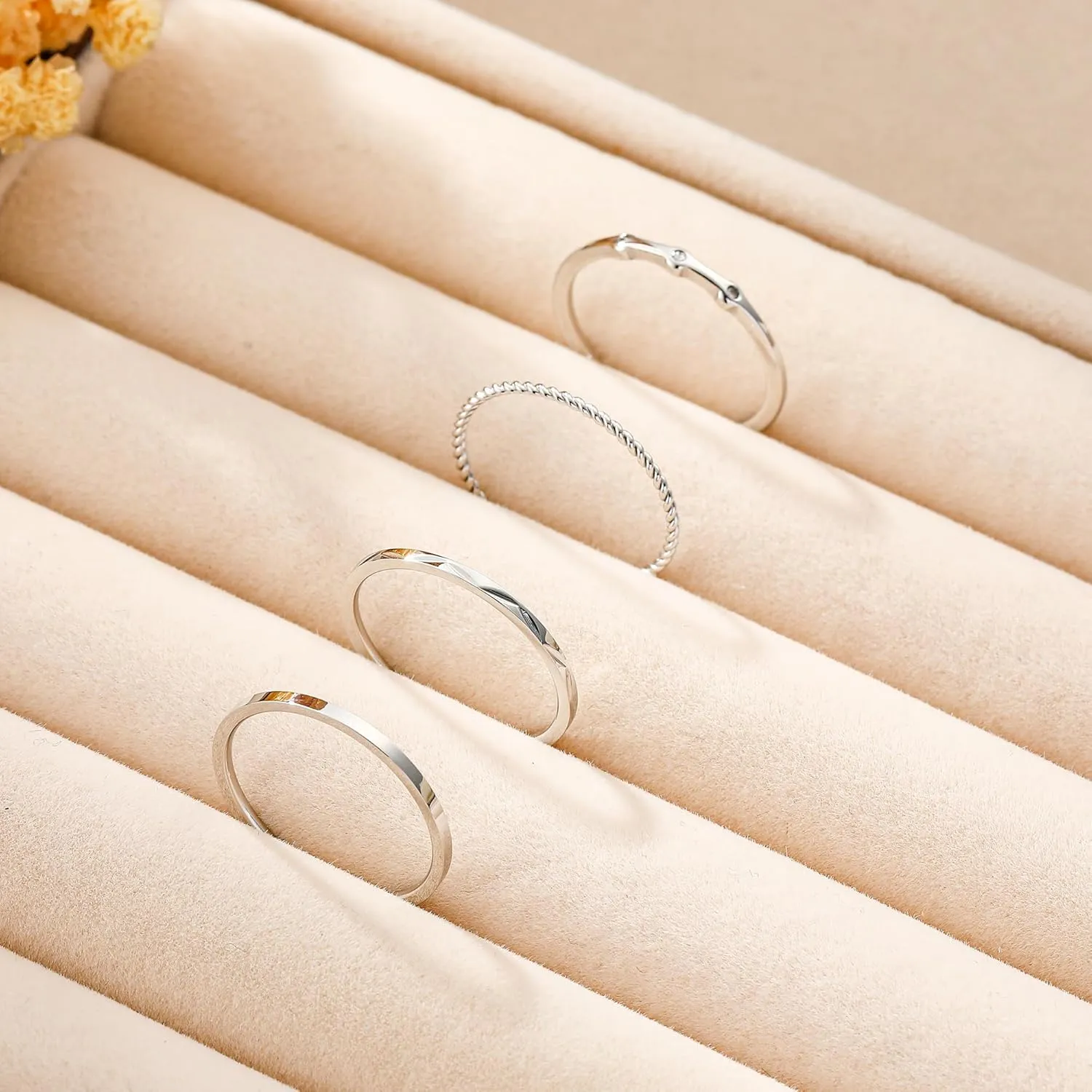 4PC S925 Sterling Silver Rings for Women, 14k Gold Filled Plated Stackable Thin Thumb Ring Non Tarnish Set Cubic Zirconia Dainty Stack Gold Knuckle Rings Set Size 6-10