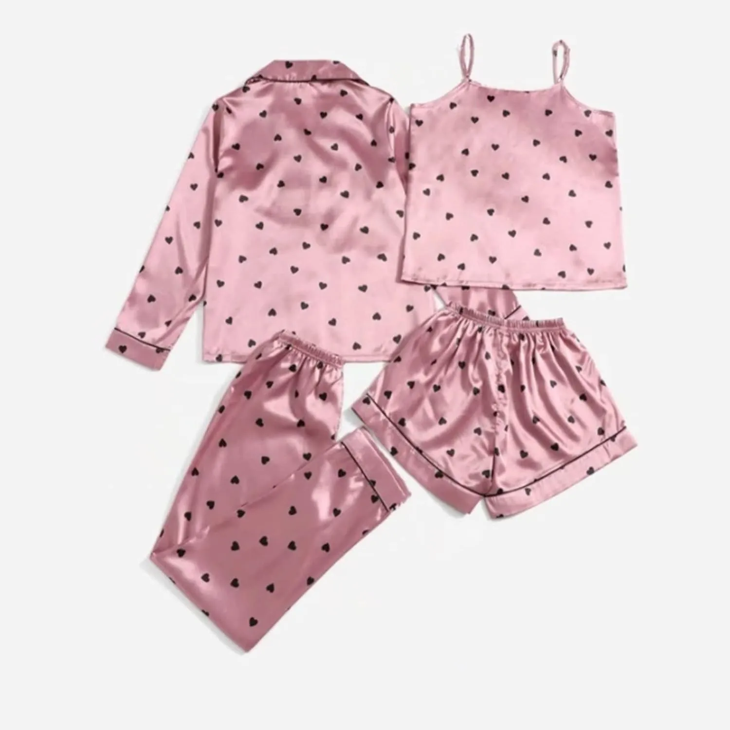 4pcs Soft Pajamas for Women,Silk Pajama Set Robe Lingerie Satin Sleepwear Camisole Long Pants Shorts Sexy Nightgowns