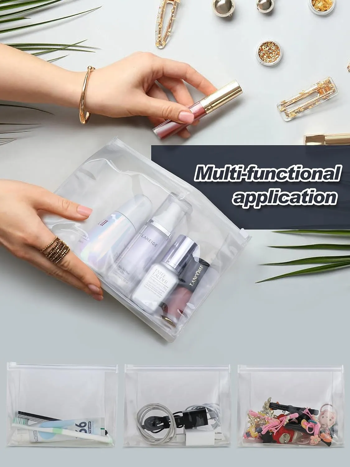 70-Pack Mini Clear Makeup Bag Organizer Pouches - Small PVC Waterproof Cosmetic Bags with Zippers - Plastic Travel Toiletry Bags for Makeup and Accessories