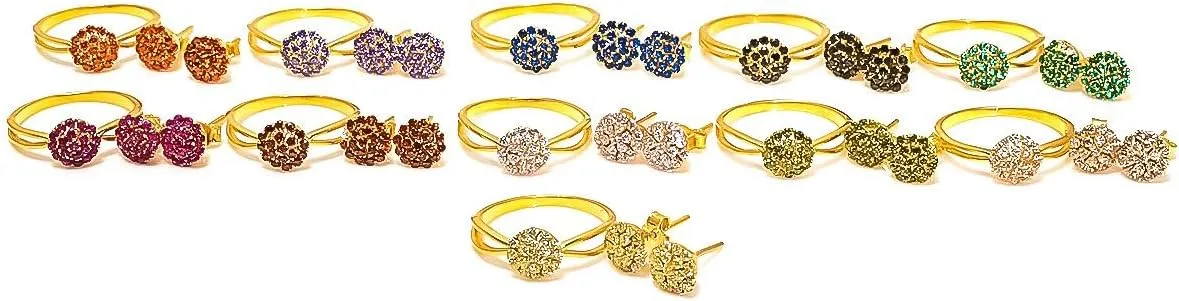 925 Sterling Silver Golden Topaz Gemstone Ring Earring Jewelry Set | Stackable Stacking Flower Rings for Woman | Stacked Stud Earrings for Woman