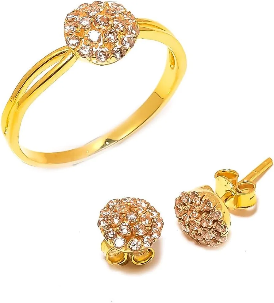 925 Sterling Silver Golden Topaz Gemstone Ring Earring Jewelry Set | Stackable Stacking Flower Rings for Woman | Stacked Stud Earrings for Woman