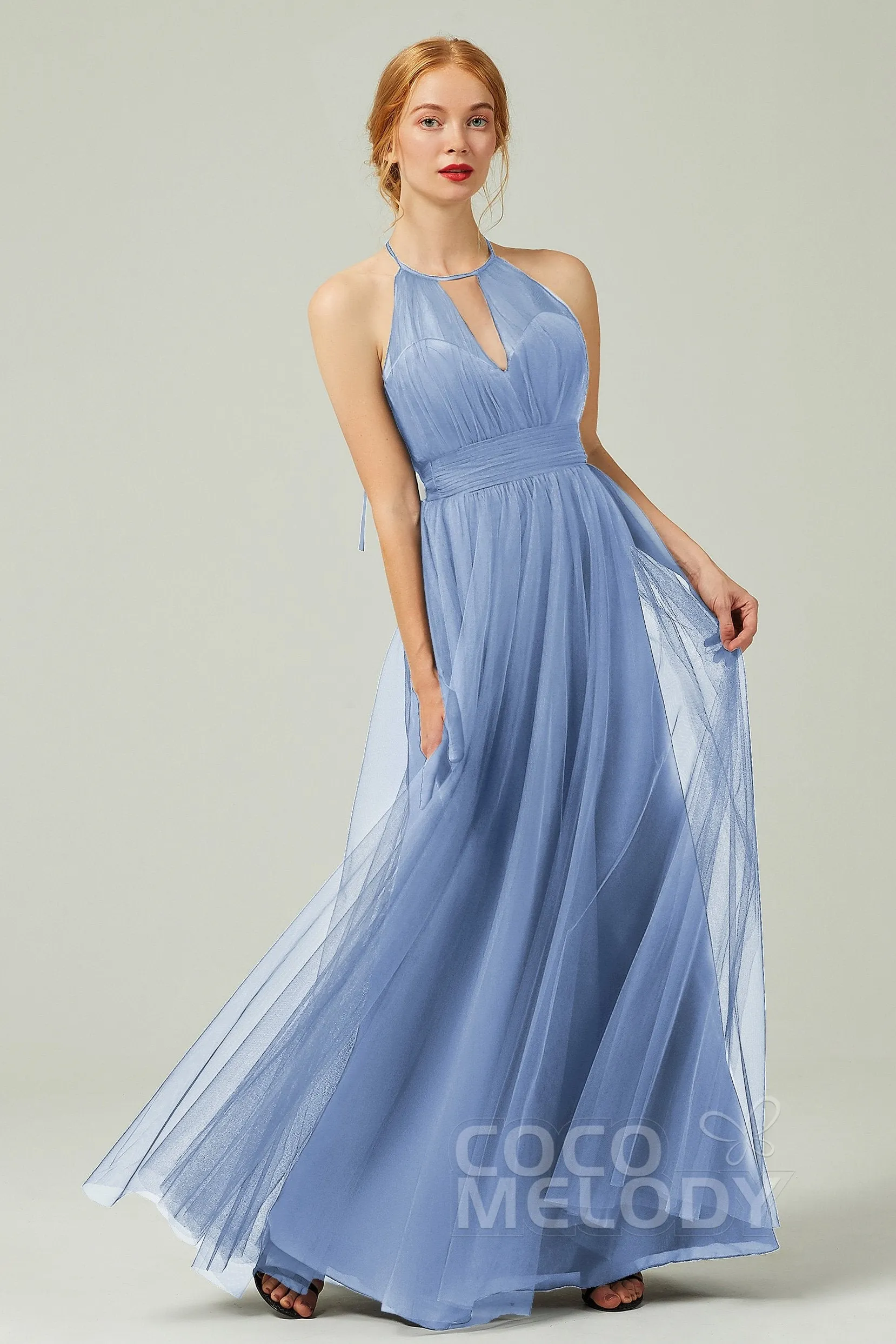 A-Line Floor Length Tulle Bridesmaid Dress CB0334