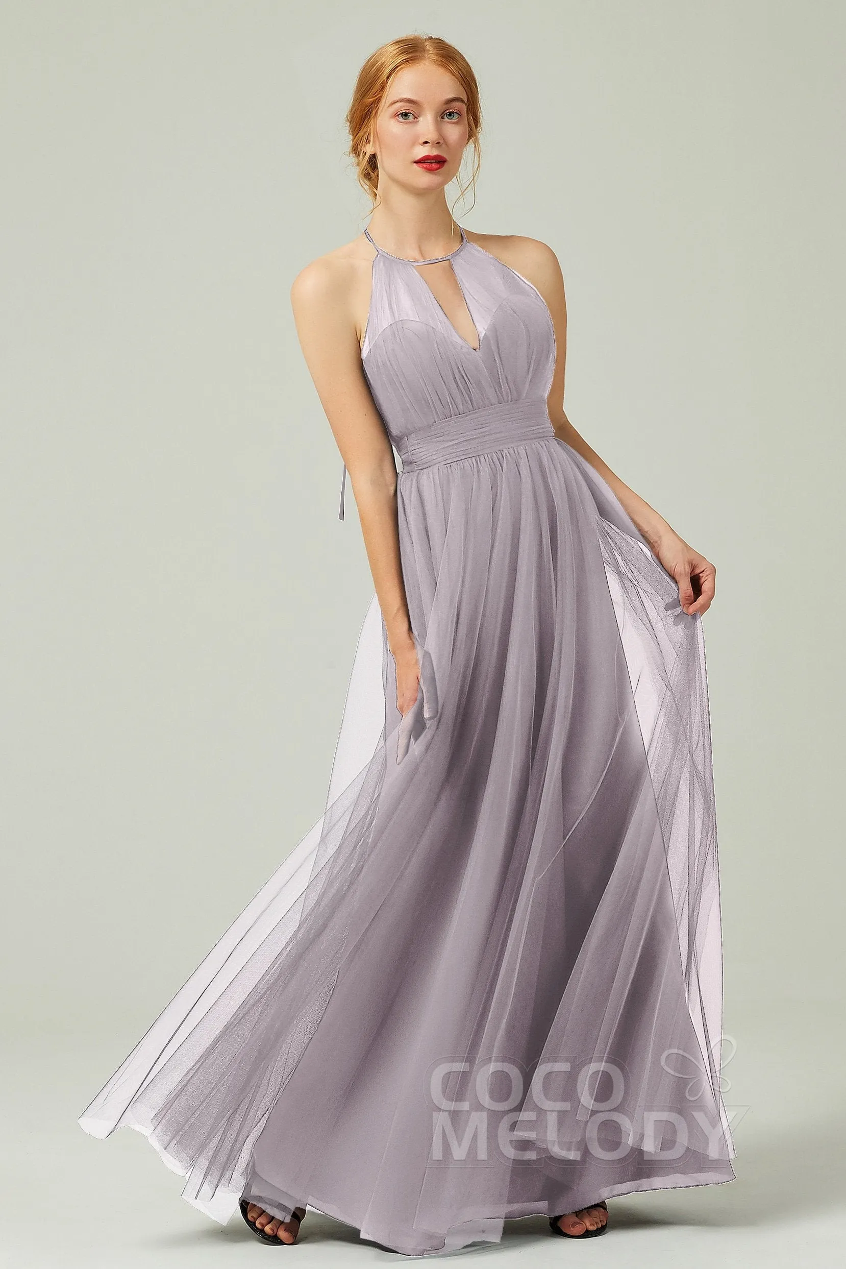 A-Line Floor Length Tulle Bridesmaid Dress CB0334