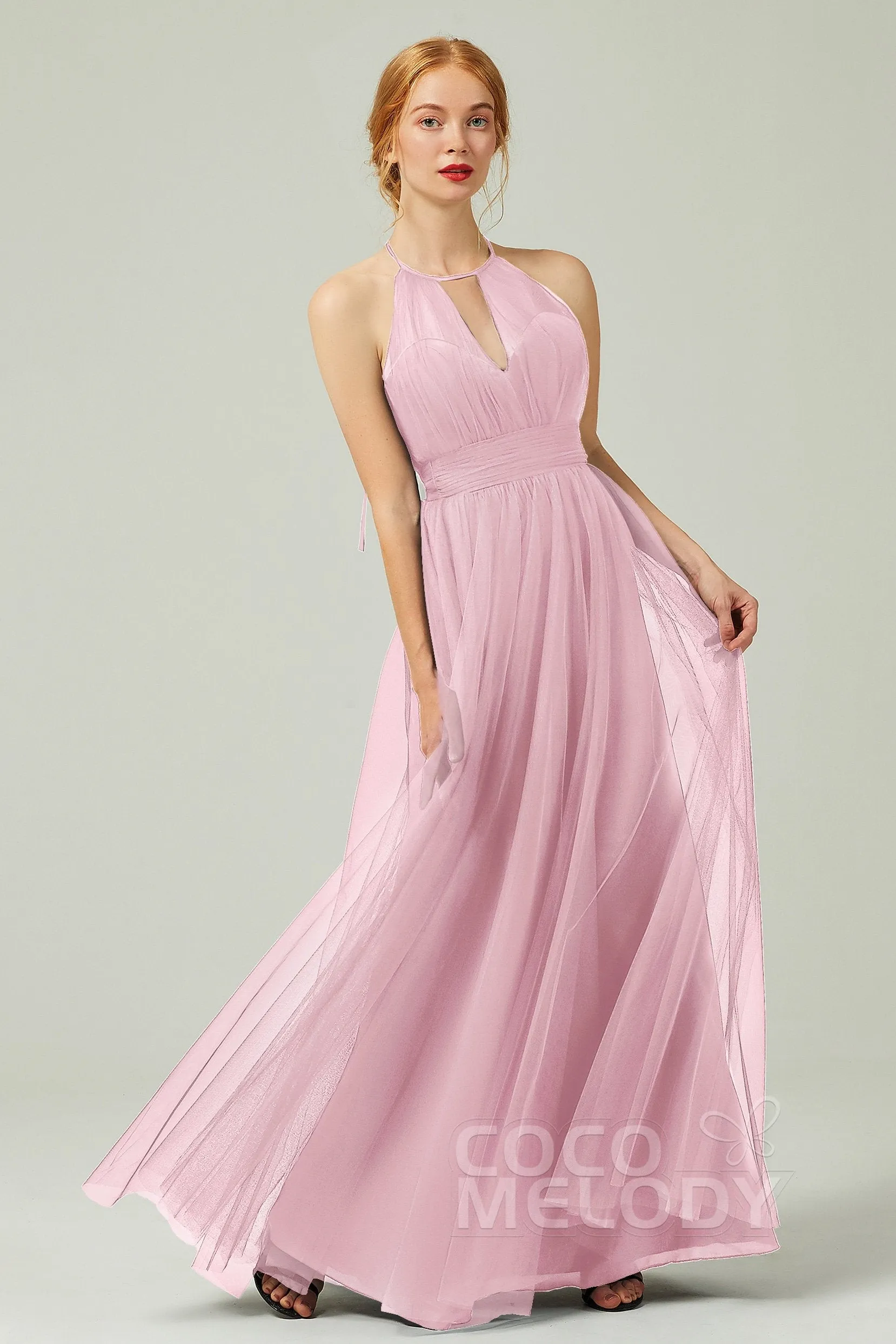 A-Line Floor Length Tulle Bridesmaid Dress CB0334