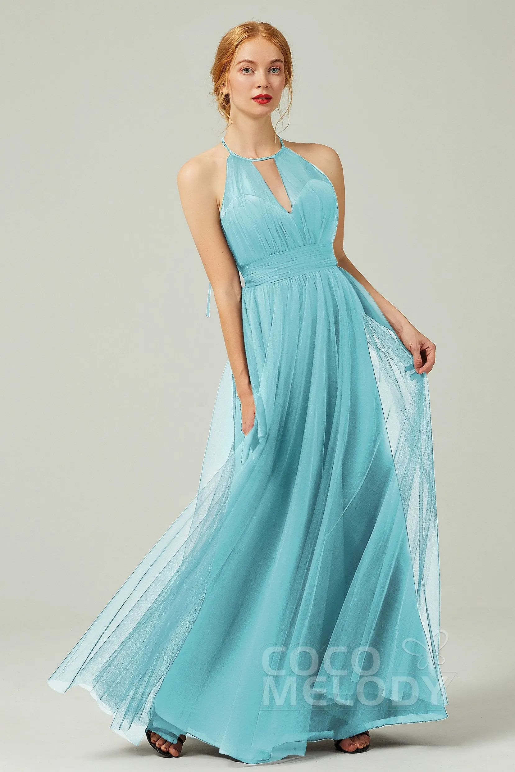 A-Line Floor Length Tulle Bridesmaid Dress CB0334