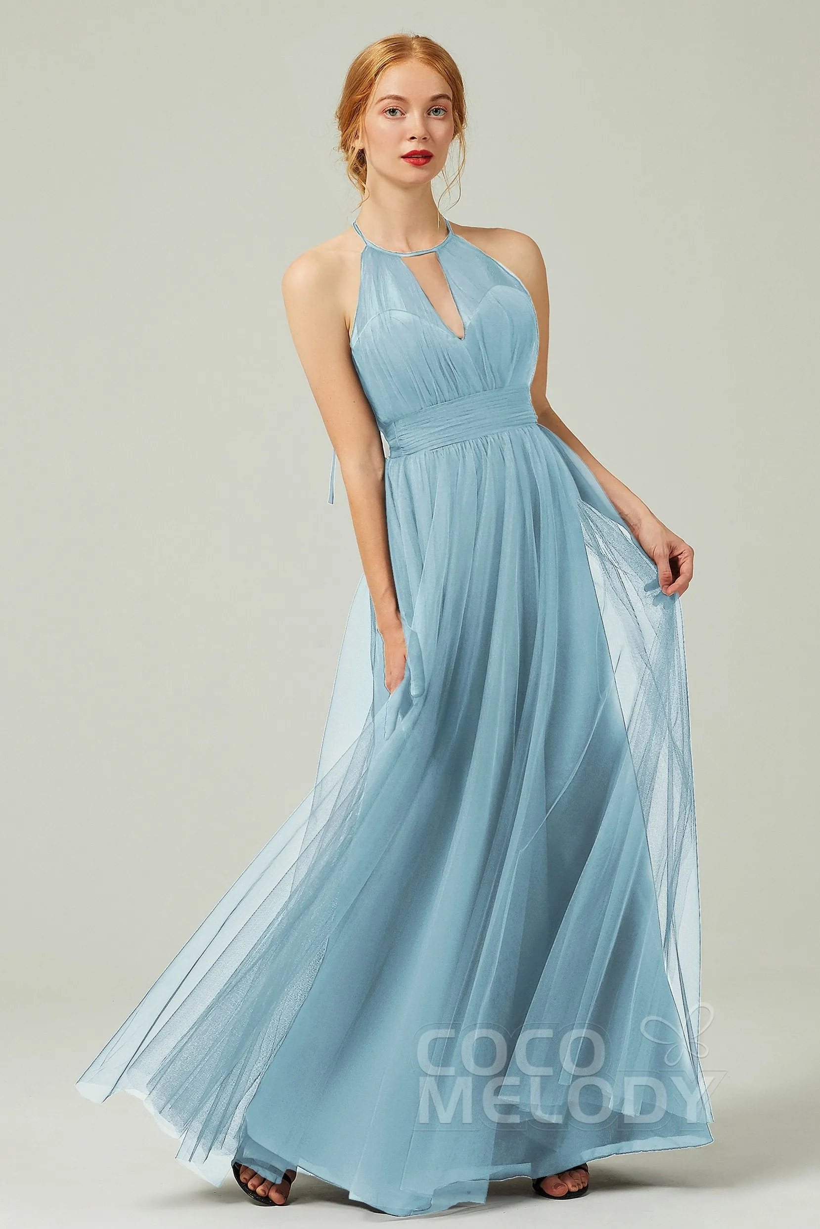 A-Line Floor Length Tulle Bridesmaid Dress CB0334