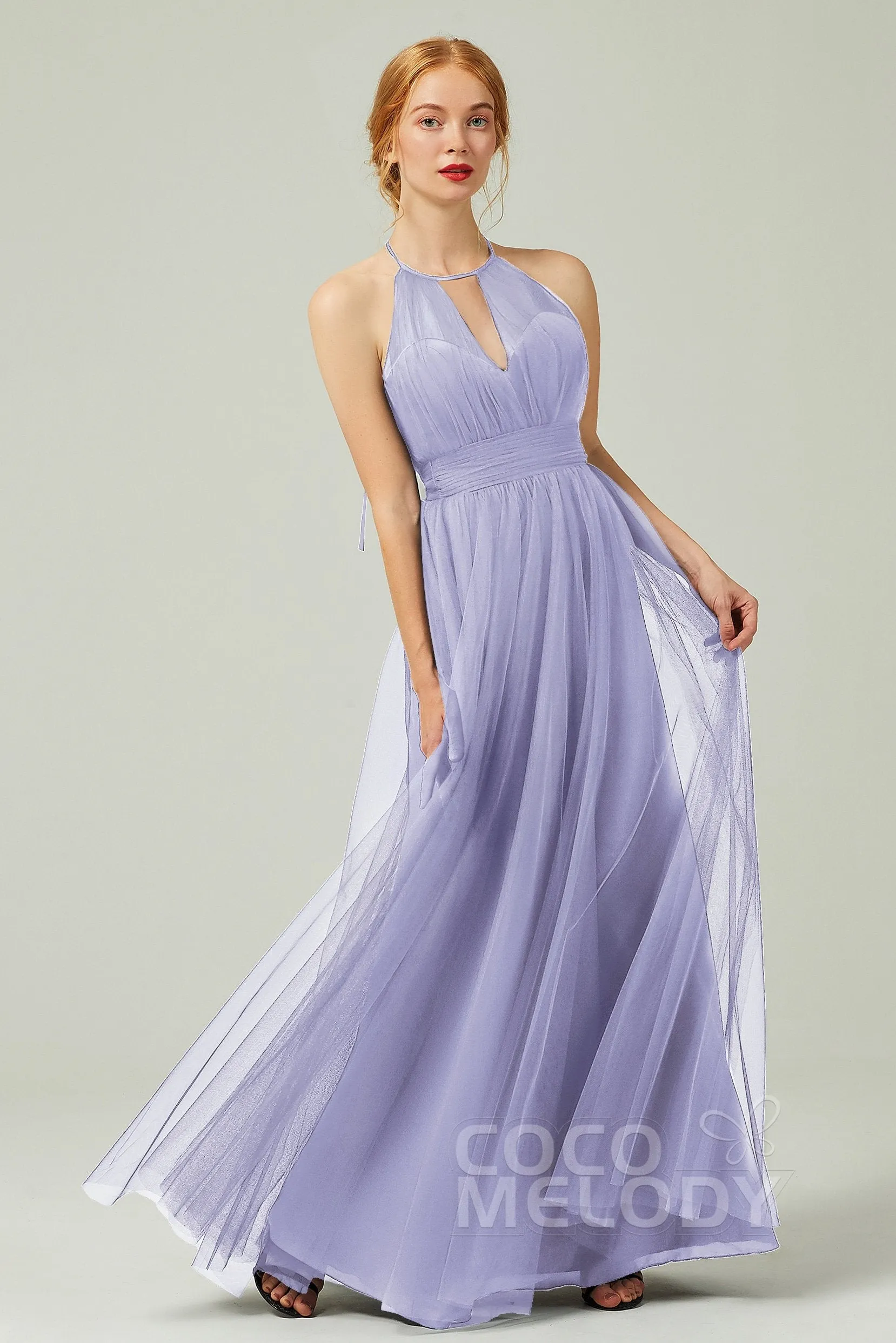 A-Line Floor Length Tulle Bridesmaid Dress CB0334