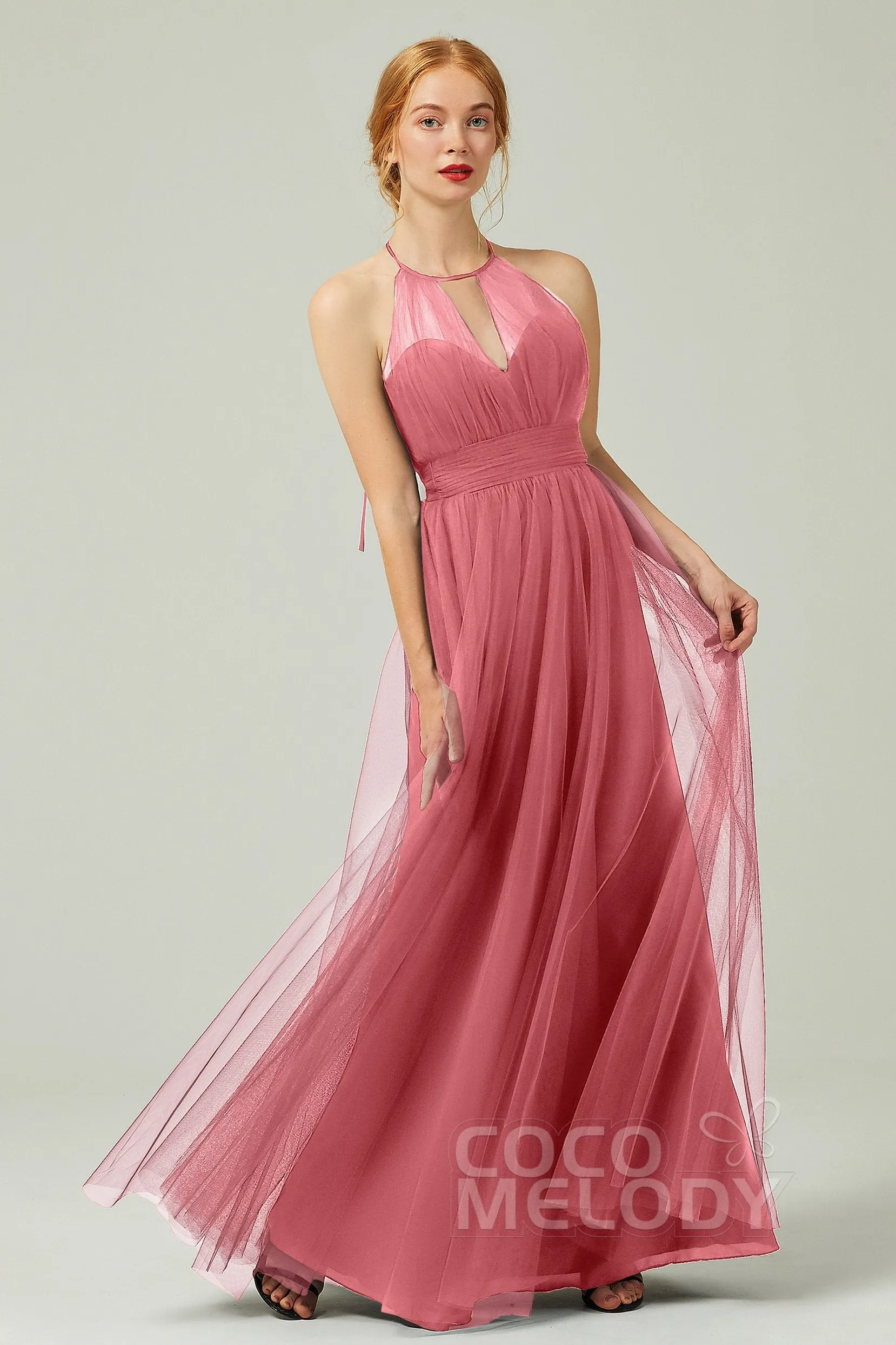 A-Line Floor Length Tulle Bridesmaid Dress CB0334