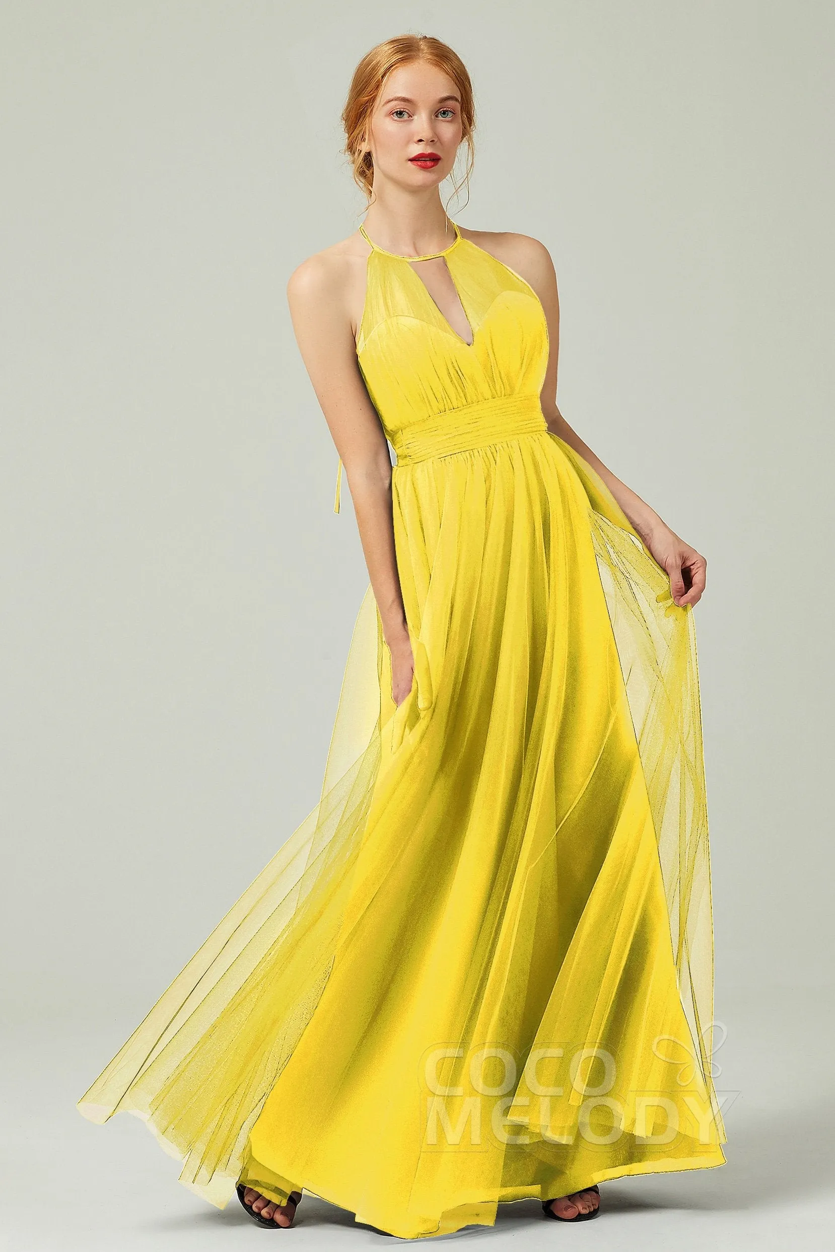 A-Line Floor Length Tulle Bridesmaid Dress CB0334