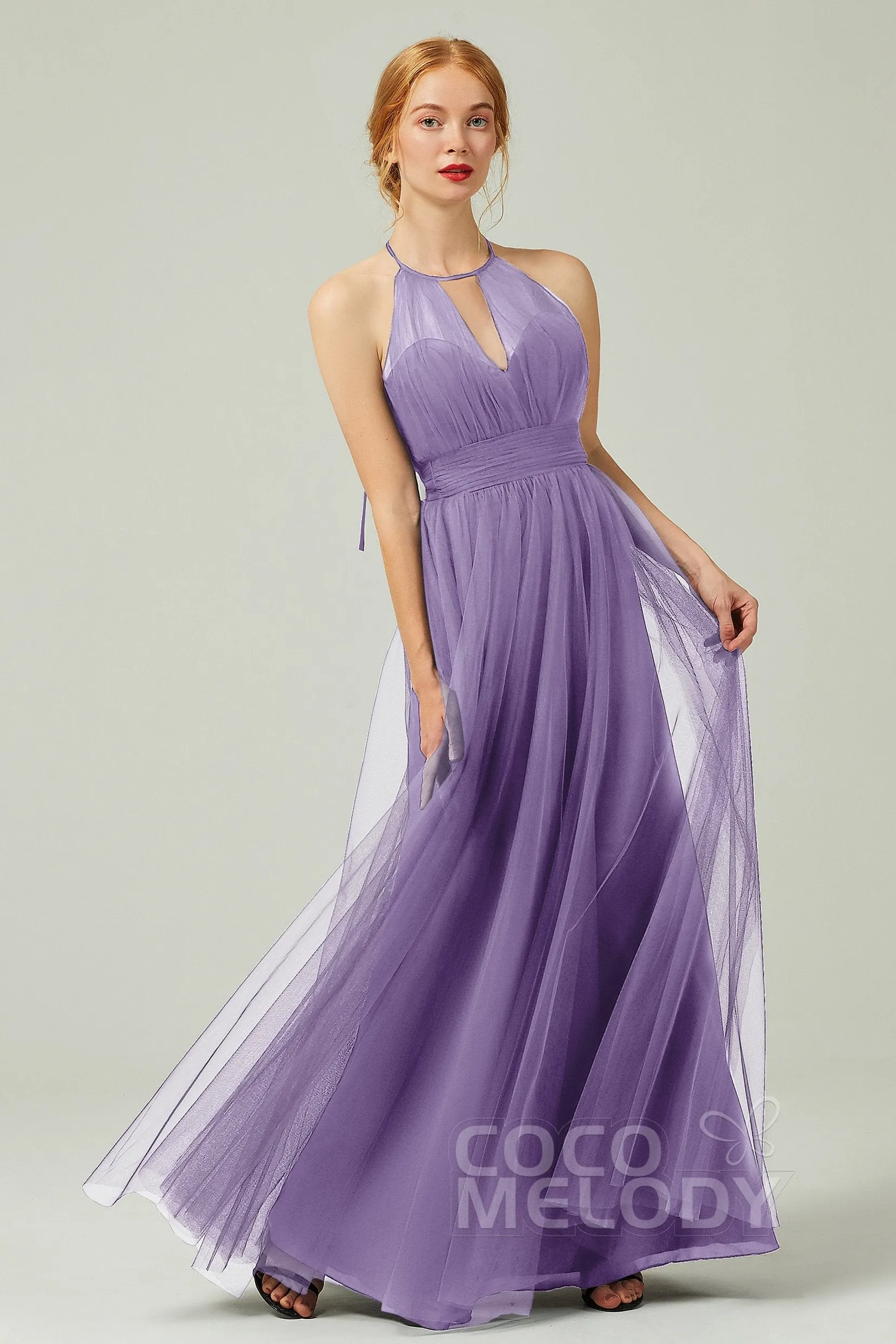 A-Line Floor Length Tulle Bridesmaid Dress CB0334