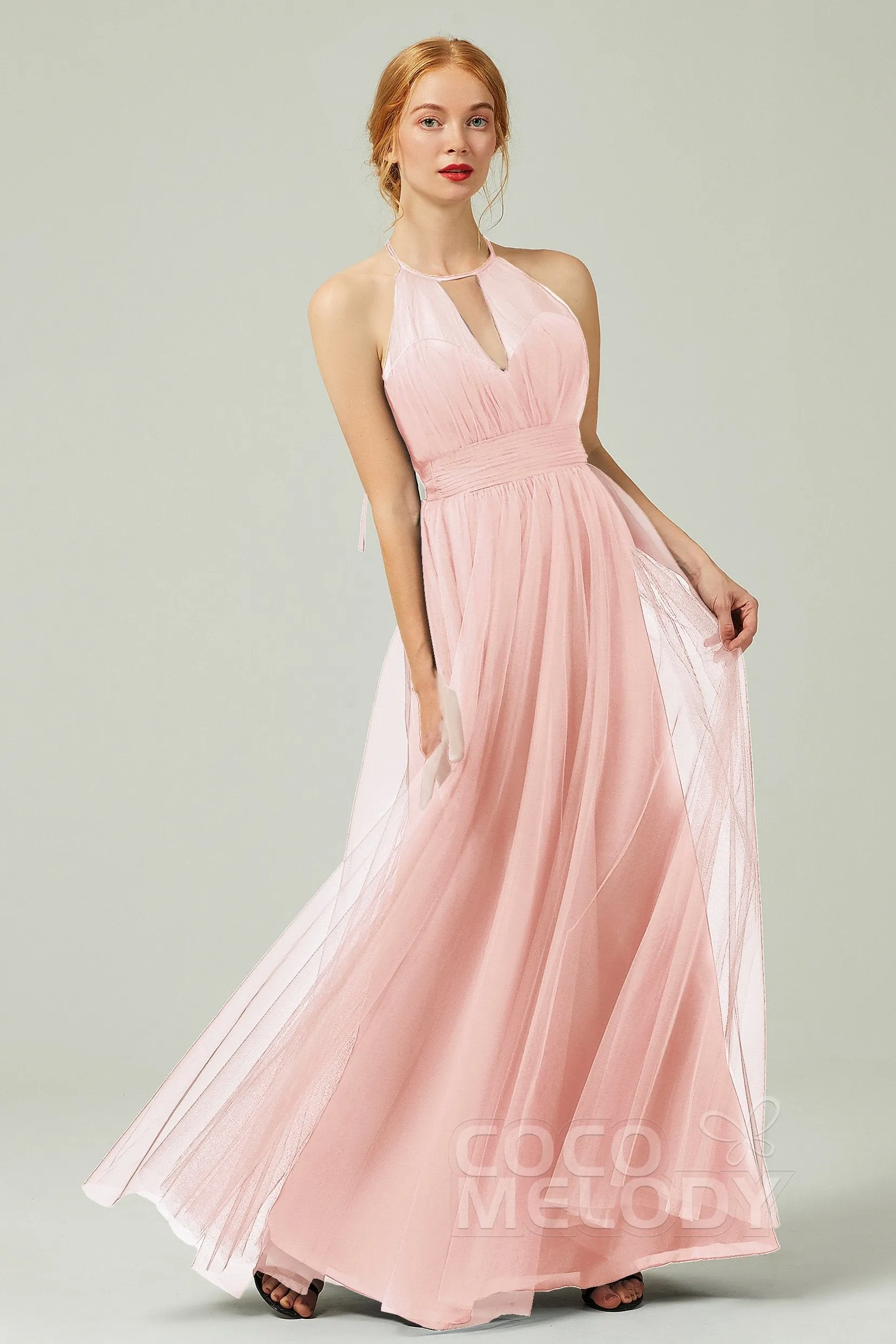A-Line Floor Length Tulle Bridesmaid Dress CB0334