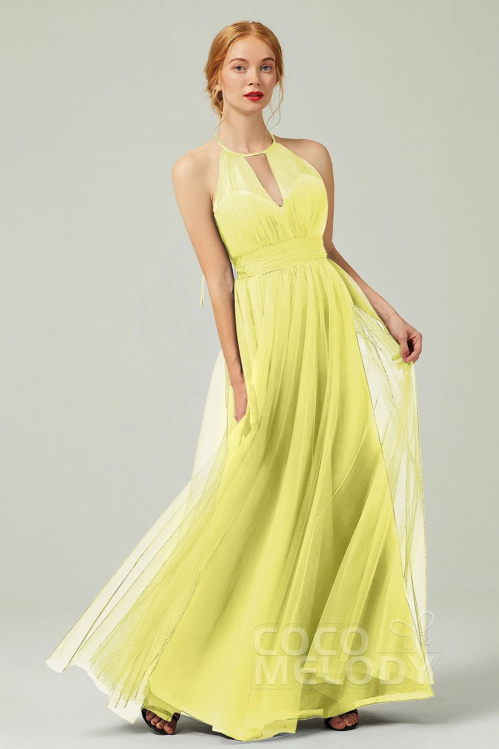 A-Line Floor Length Tulle Bridesmaid Dress CB0334
