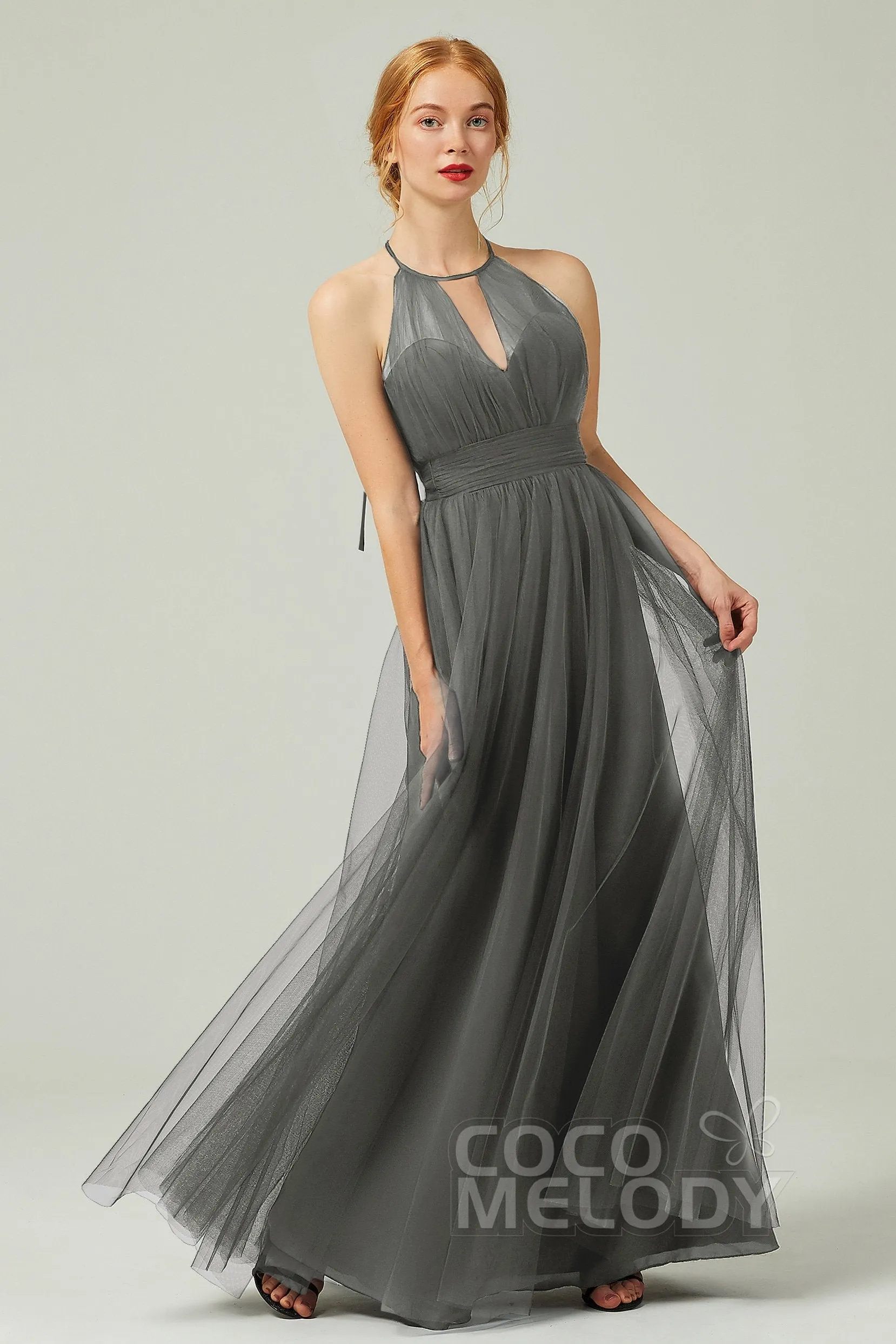 A-Line Floor Length Tulle Bridesmaid Dress CB0334