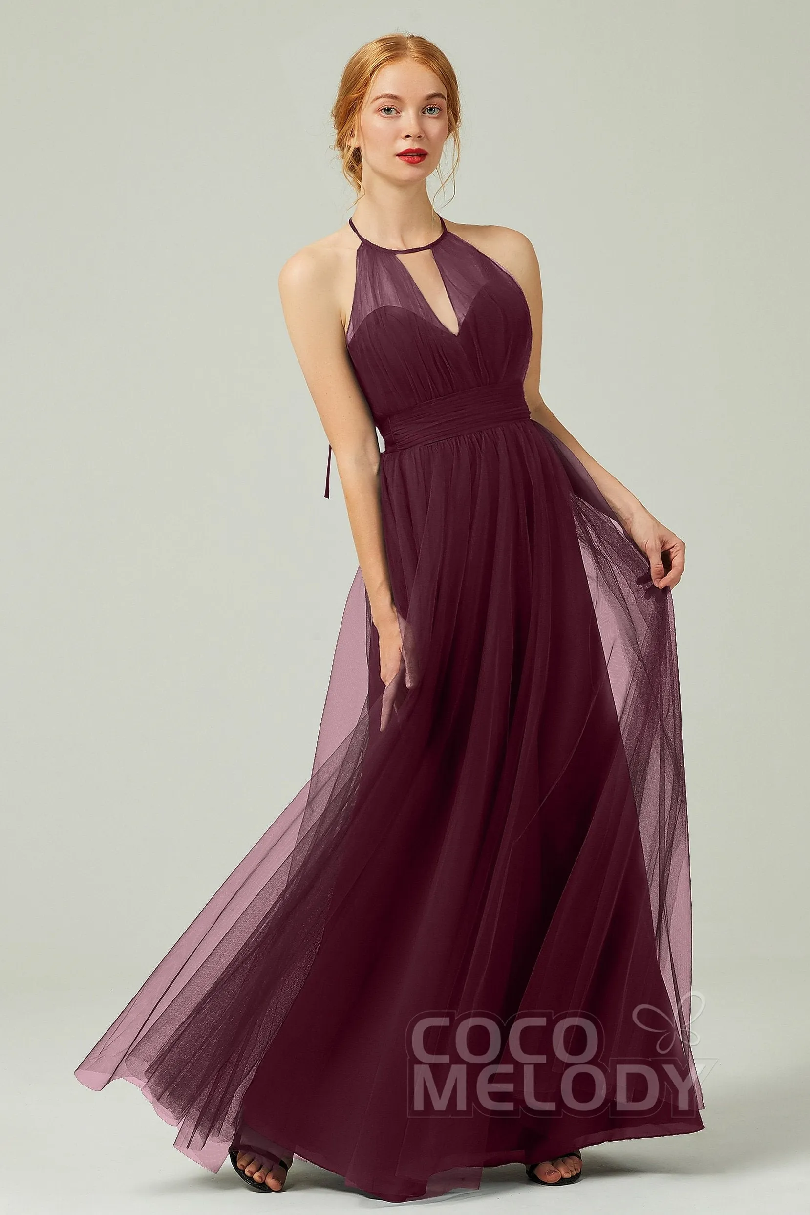 A-Line Floor Length Tulle Bridesmaid Dress CB0334