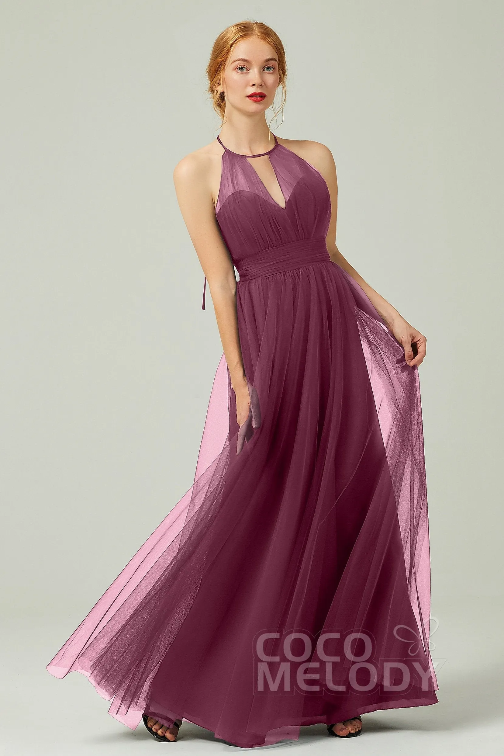 A-Line Floor Length Tulle Bridesmaid Dress CB0334