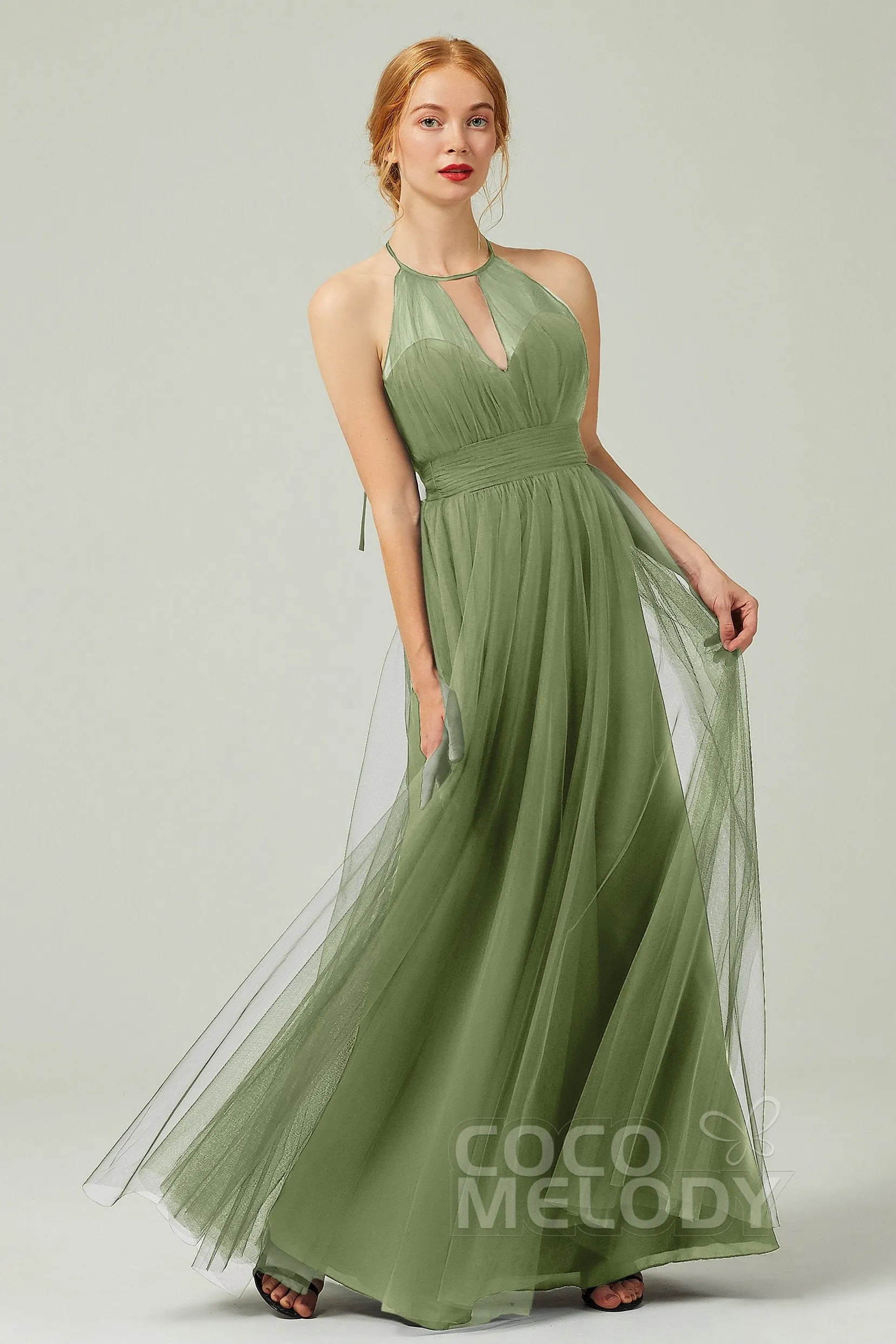 A-Line Floor Length Tulle Bridesmaid Dress CB0334