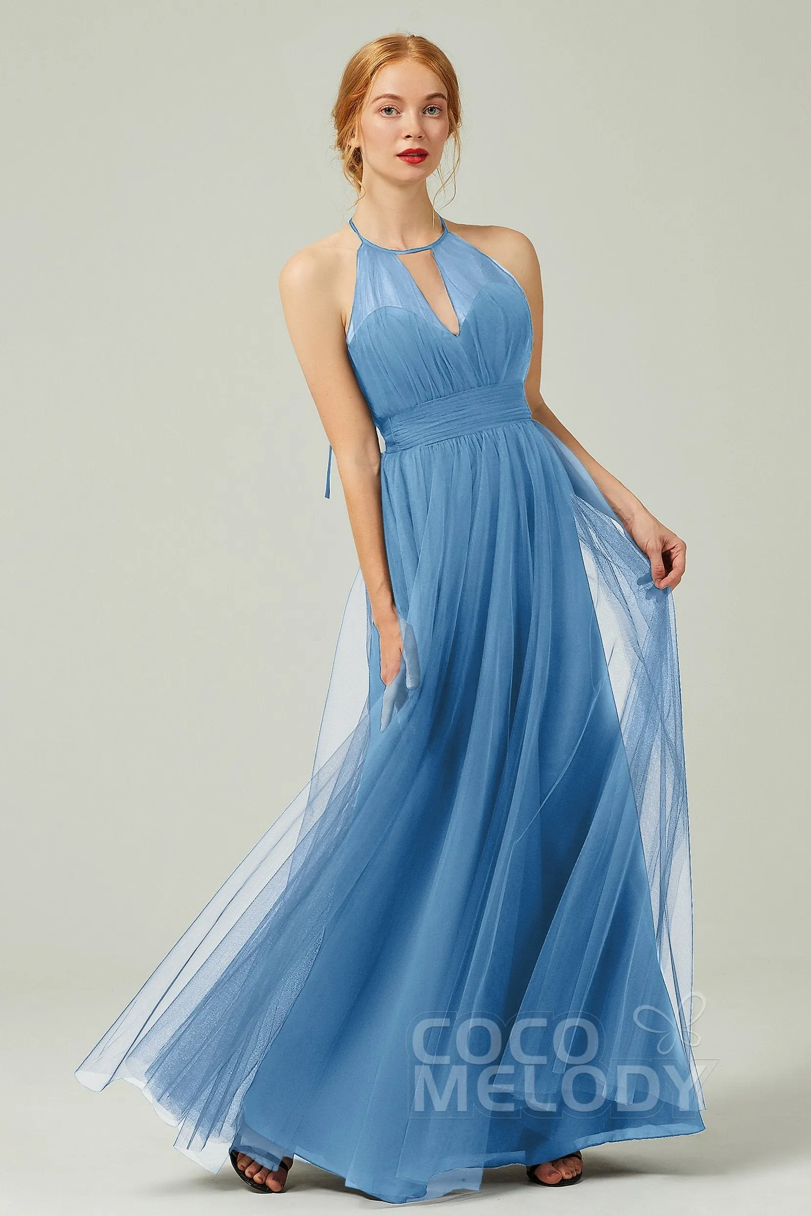 A-Line Floor Length Tulle Bridesmaid Dress CB0334