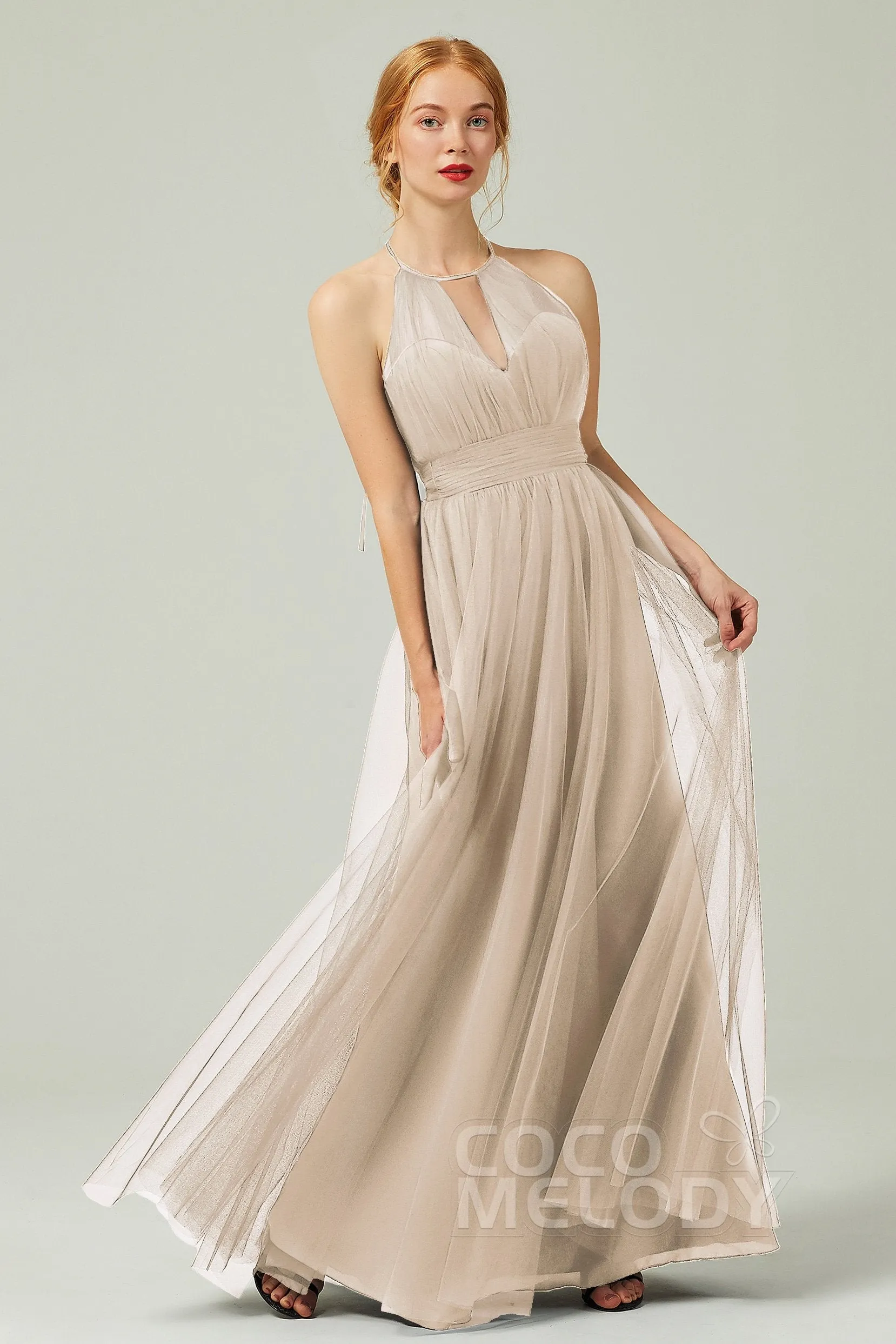 A-Line Floor Length Tulle Bridesmaid Dress CB0334