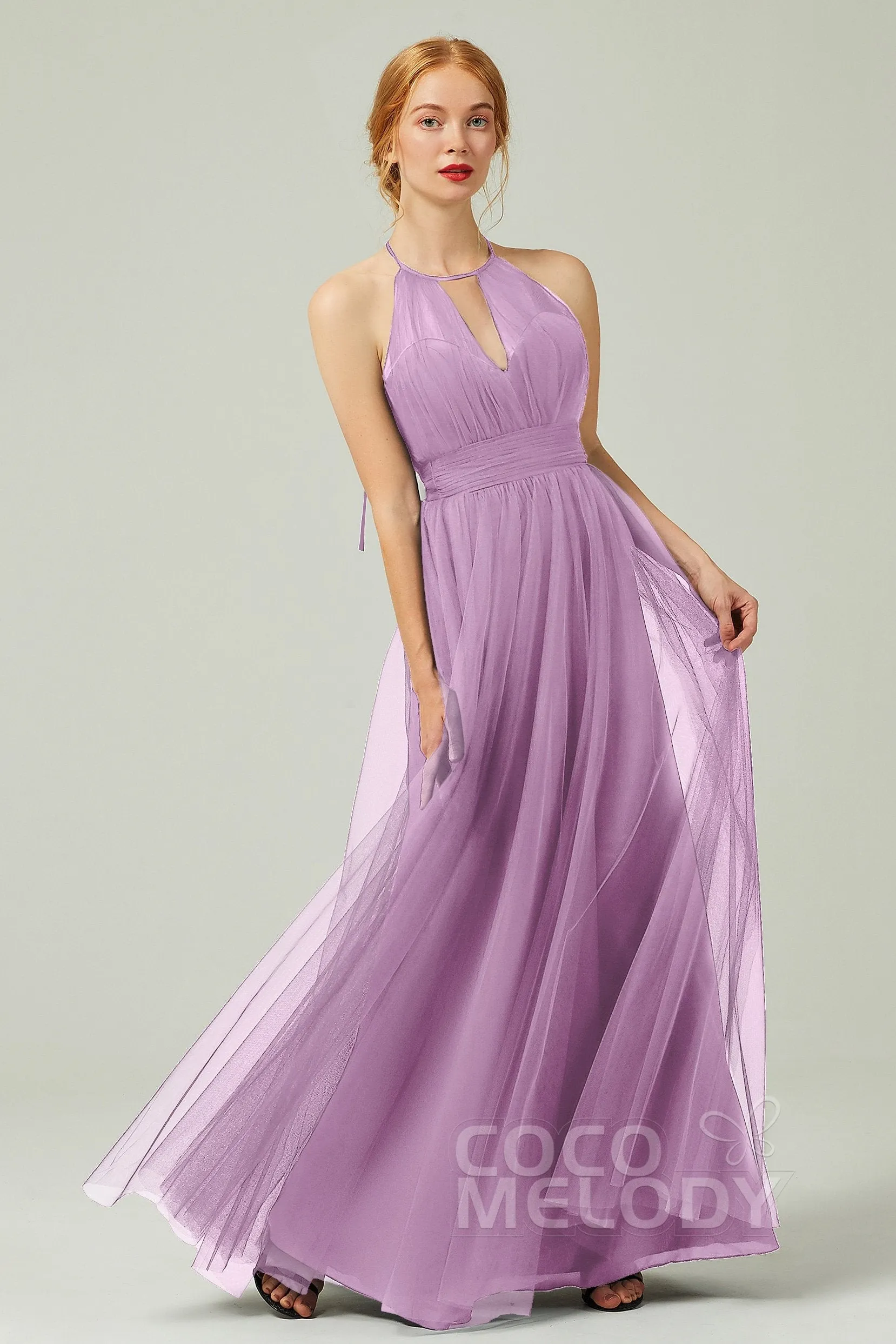 A-Line Floor Length Tulle Bridesmaid Dress CB0334