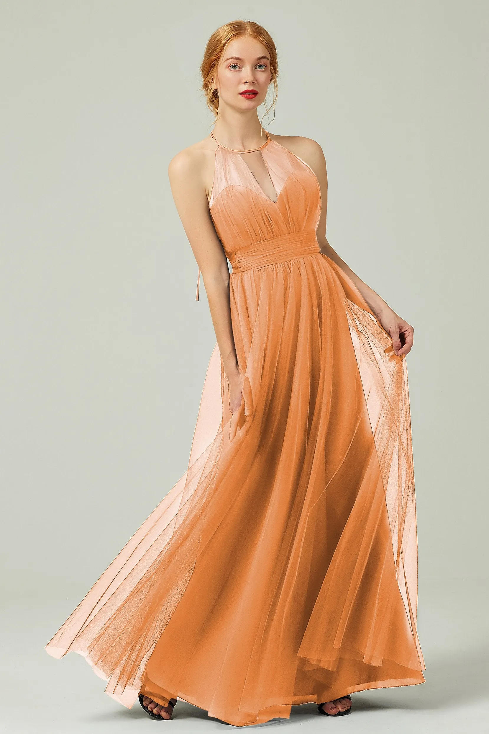 A-Line Floor Length Tulle Bridesmaid Dress CB0334