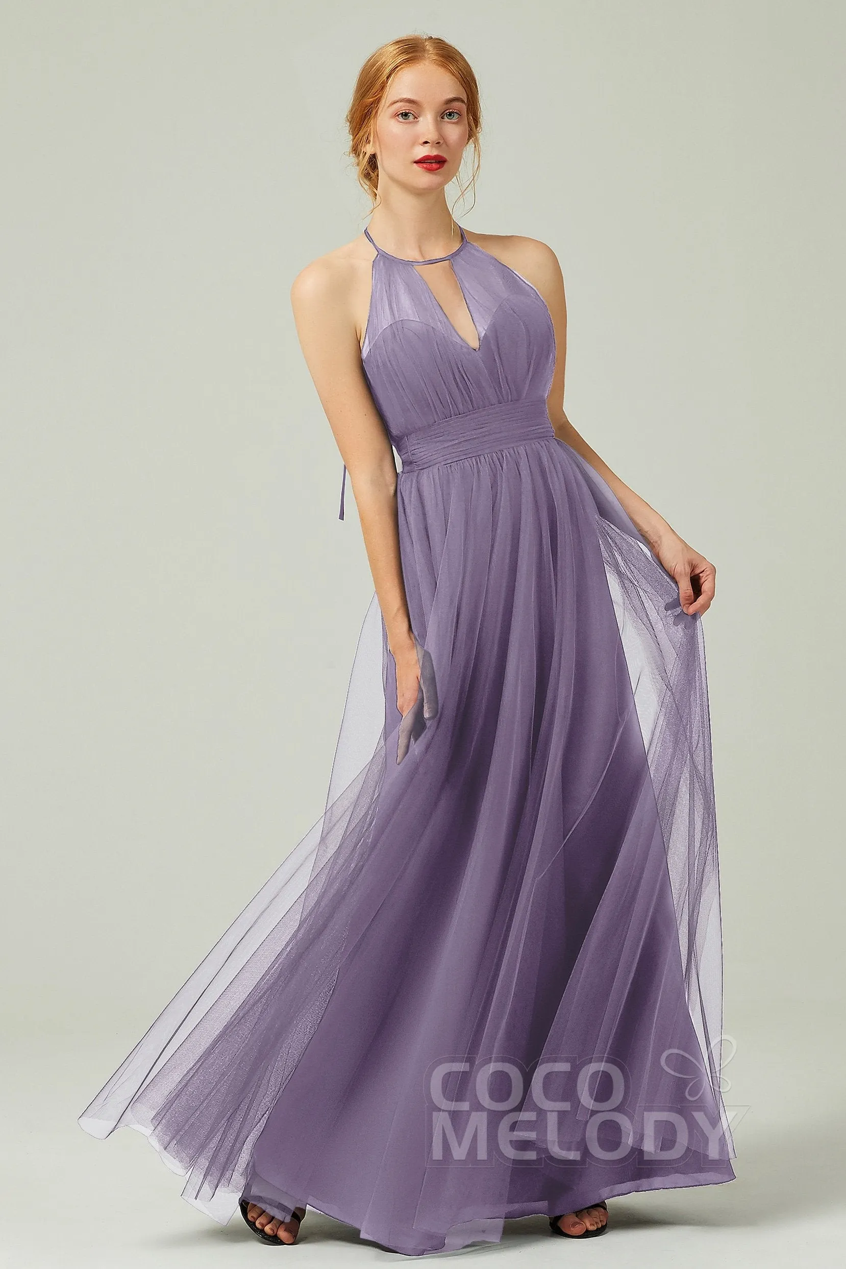 A-Line Floor Length Tulle Bridesmaid Dress CB0334