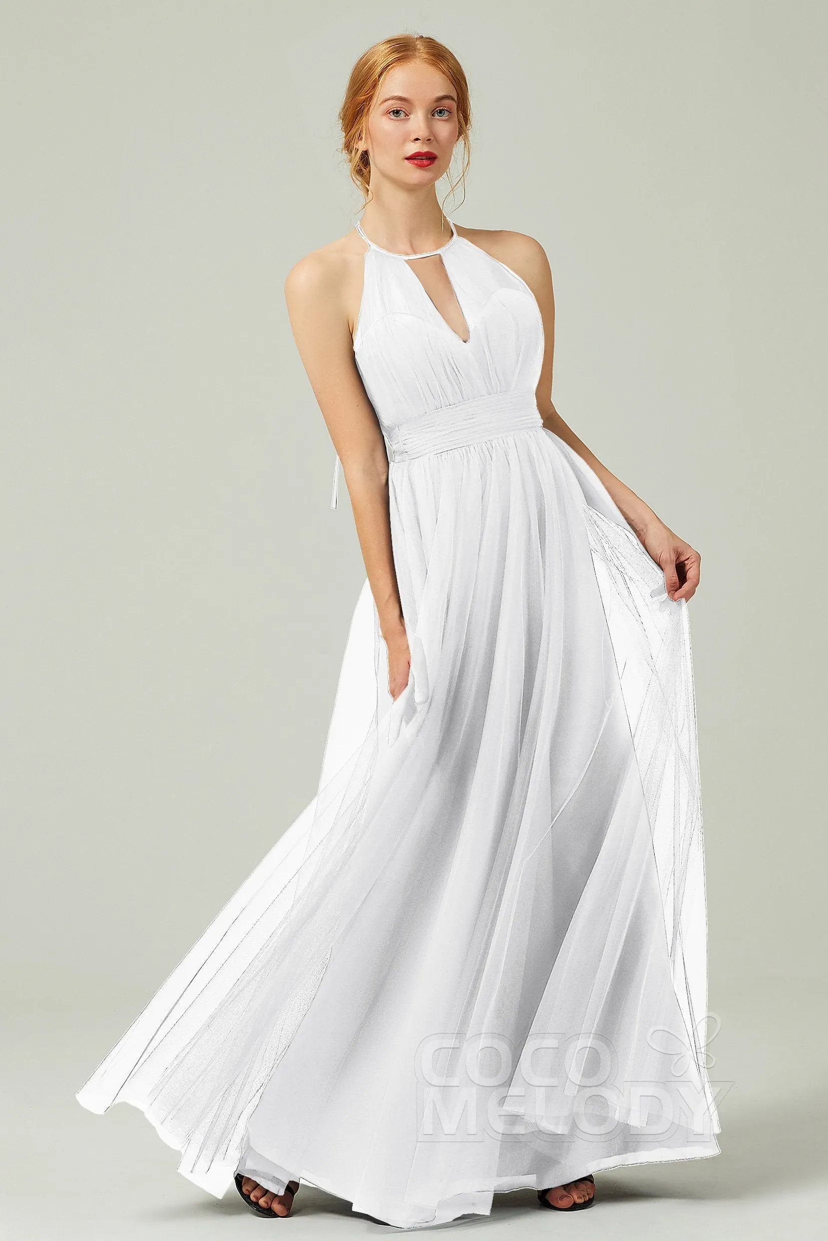 A-Line Floor Length Tulle Bridesmaid Dress CB0334