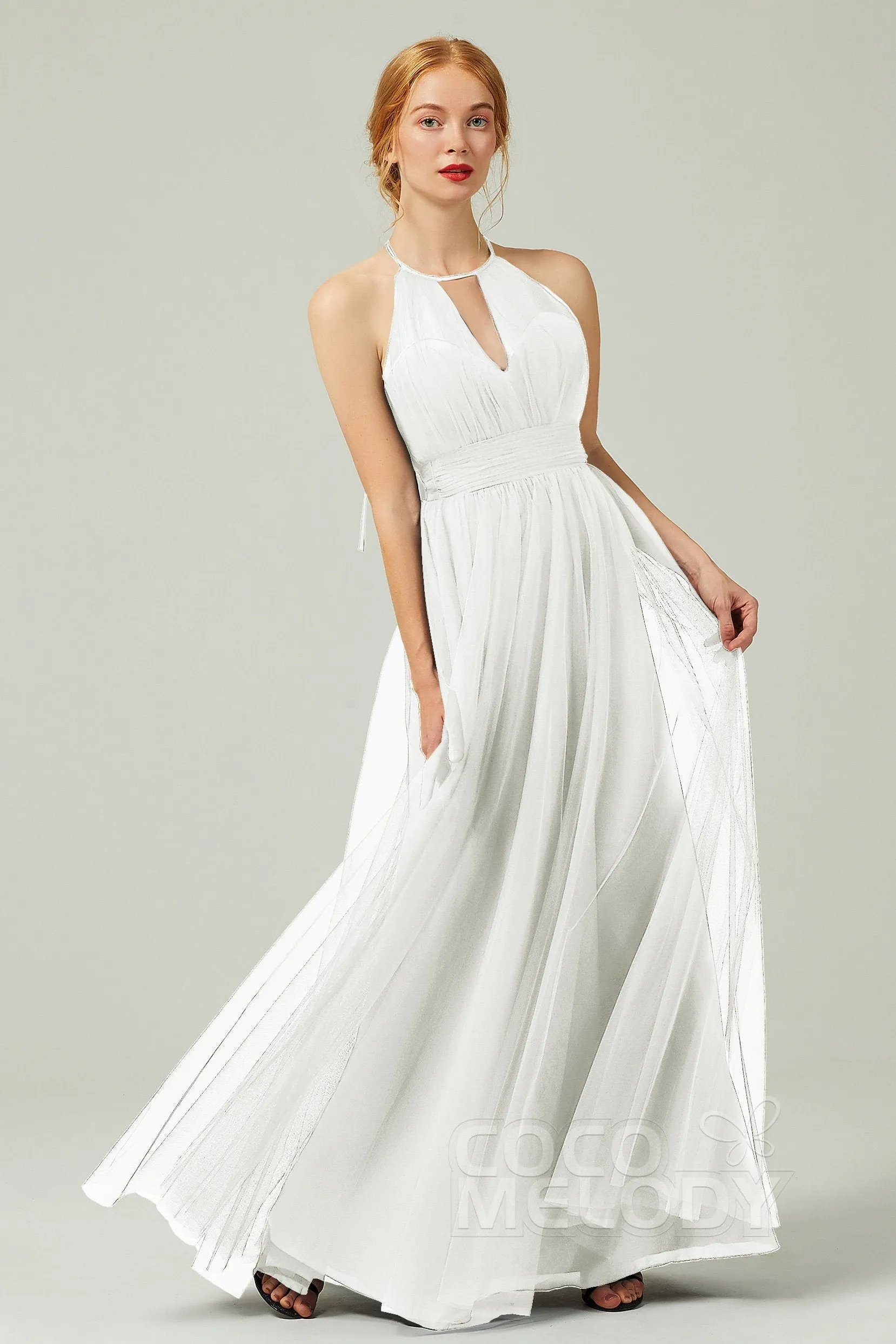 A-Line Floor Length Tulle Bridesmaid Dress CB0334