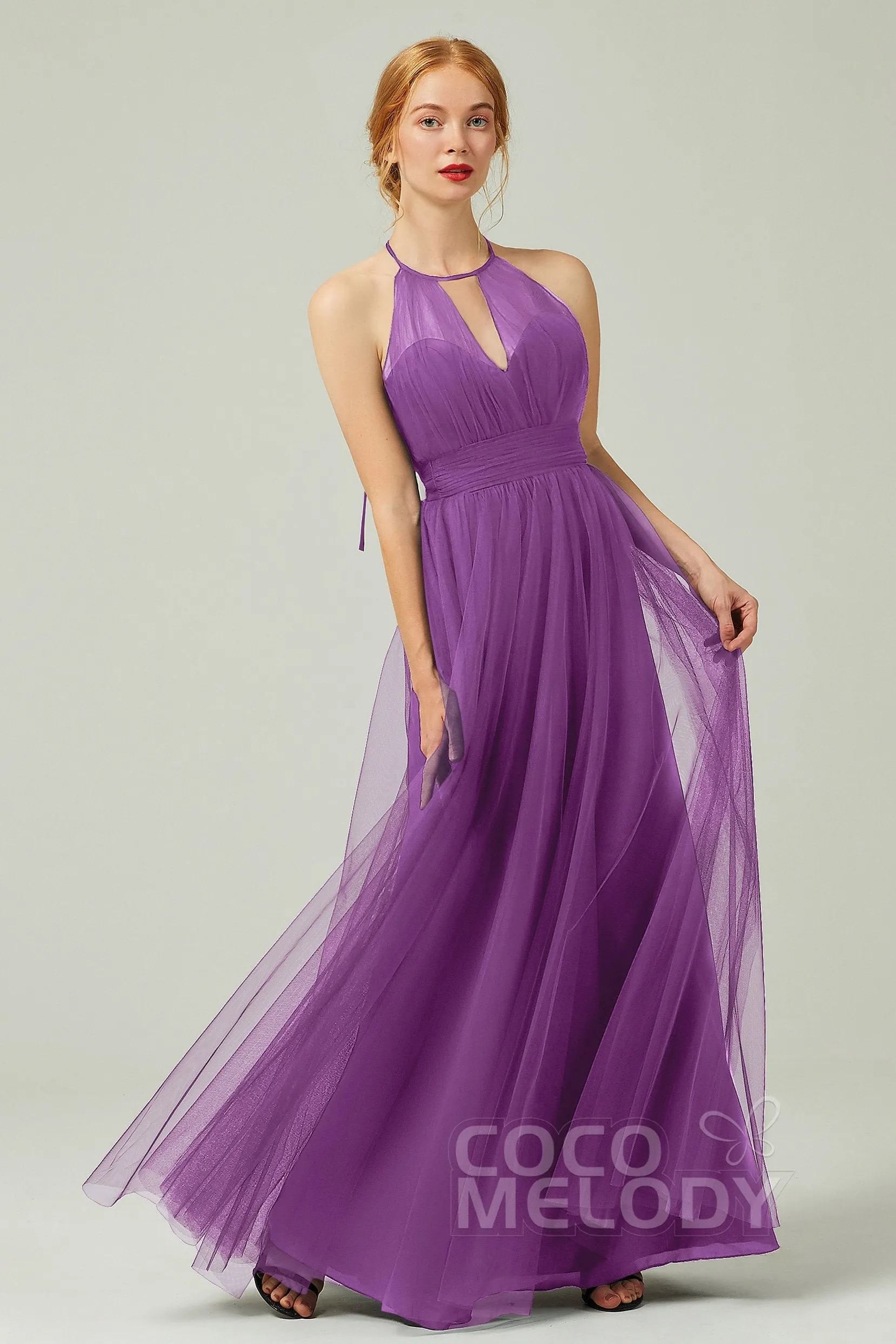 A-Line Floor Length Tulle Bridesmaid Dress CB0334