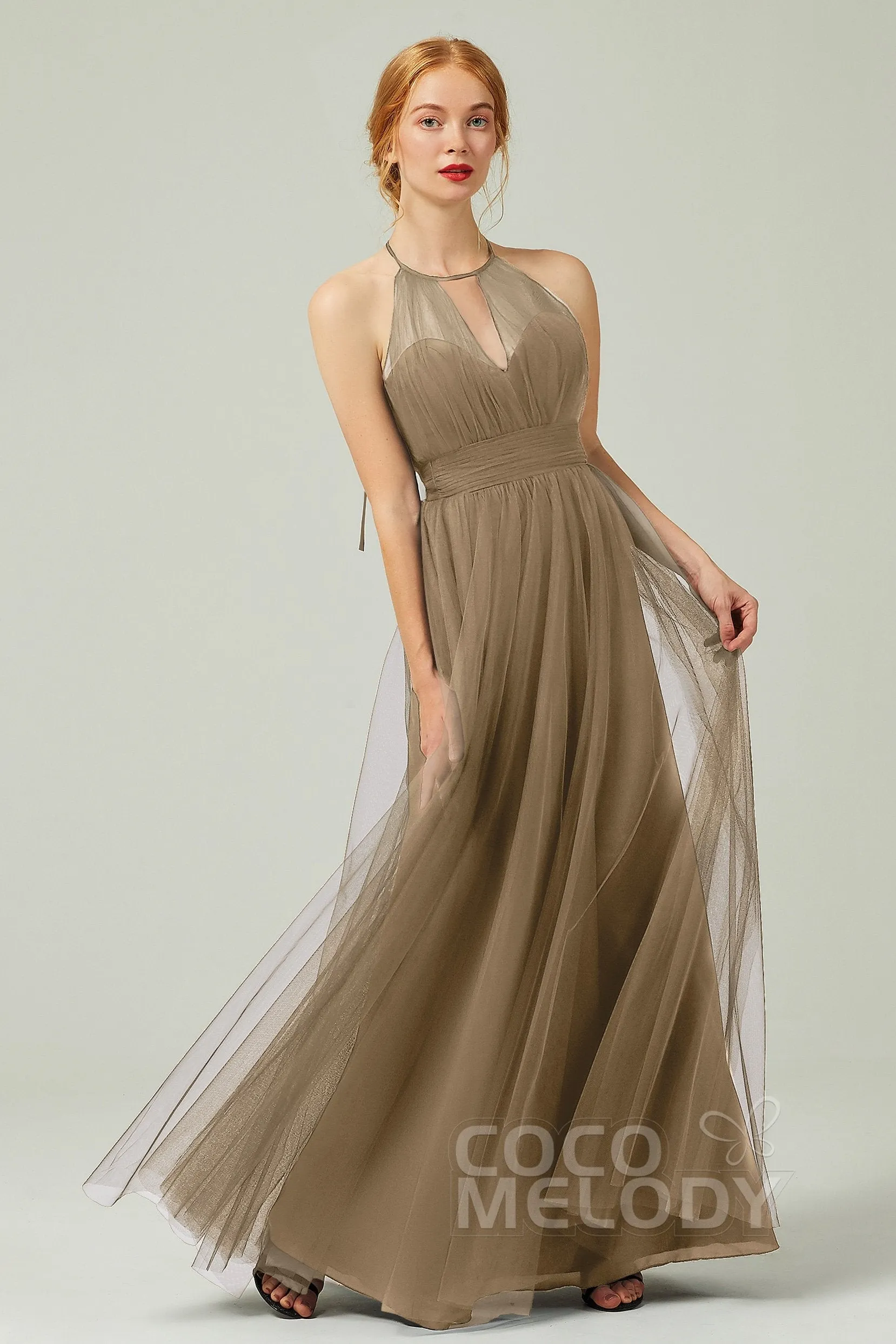 A-Line Floor Length Tulle Bridesmaid Dress CB0334