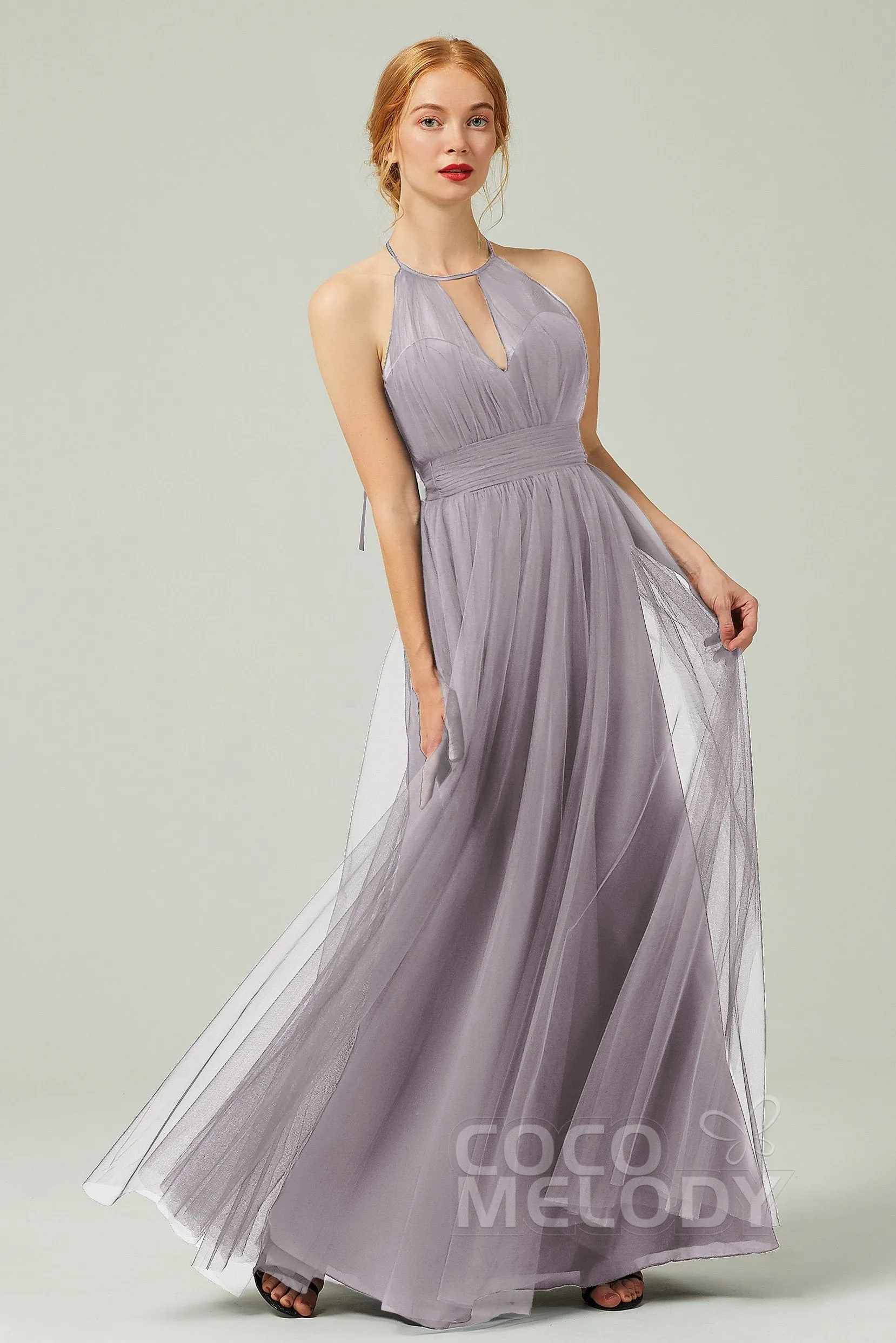 A-Line Floor Length Tulle Bridesmaid Dress CB0334