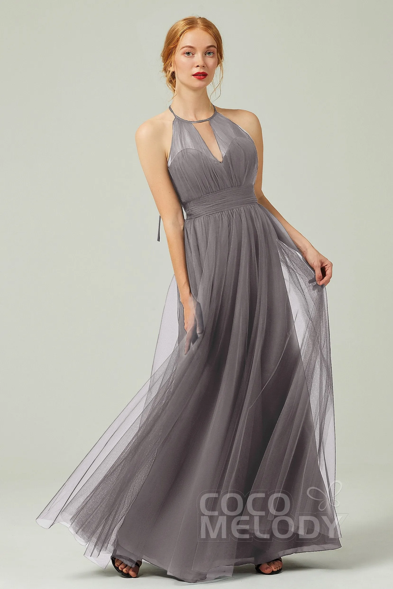 A-Line Floor Length Tulle Bridesmaid Dress CB0334