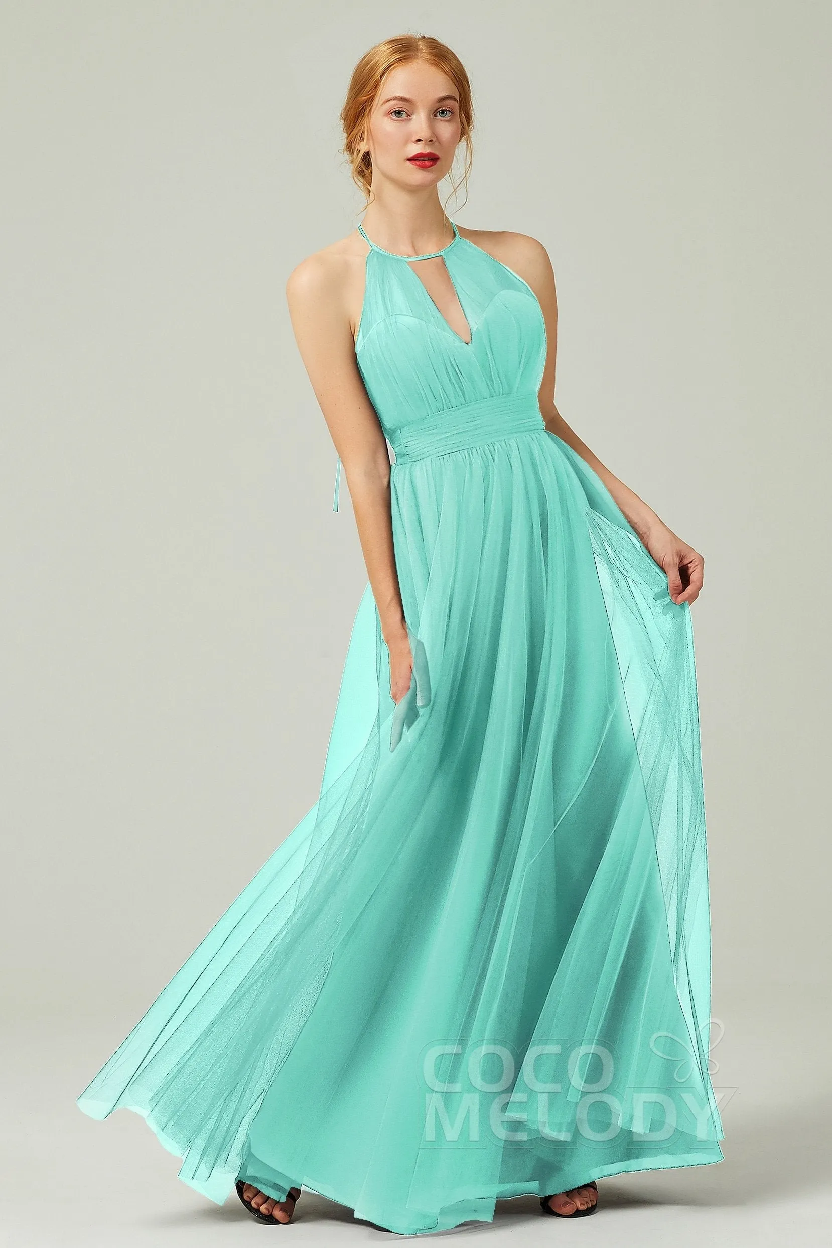 A-Line Floor Length Tulle Bridesmaid Dress CB0334