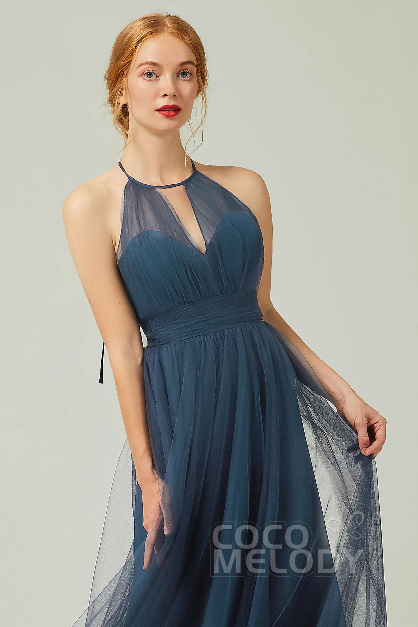 A-Line Floor Length Tulle Bridesmaid Dress CB0334