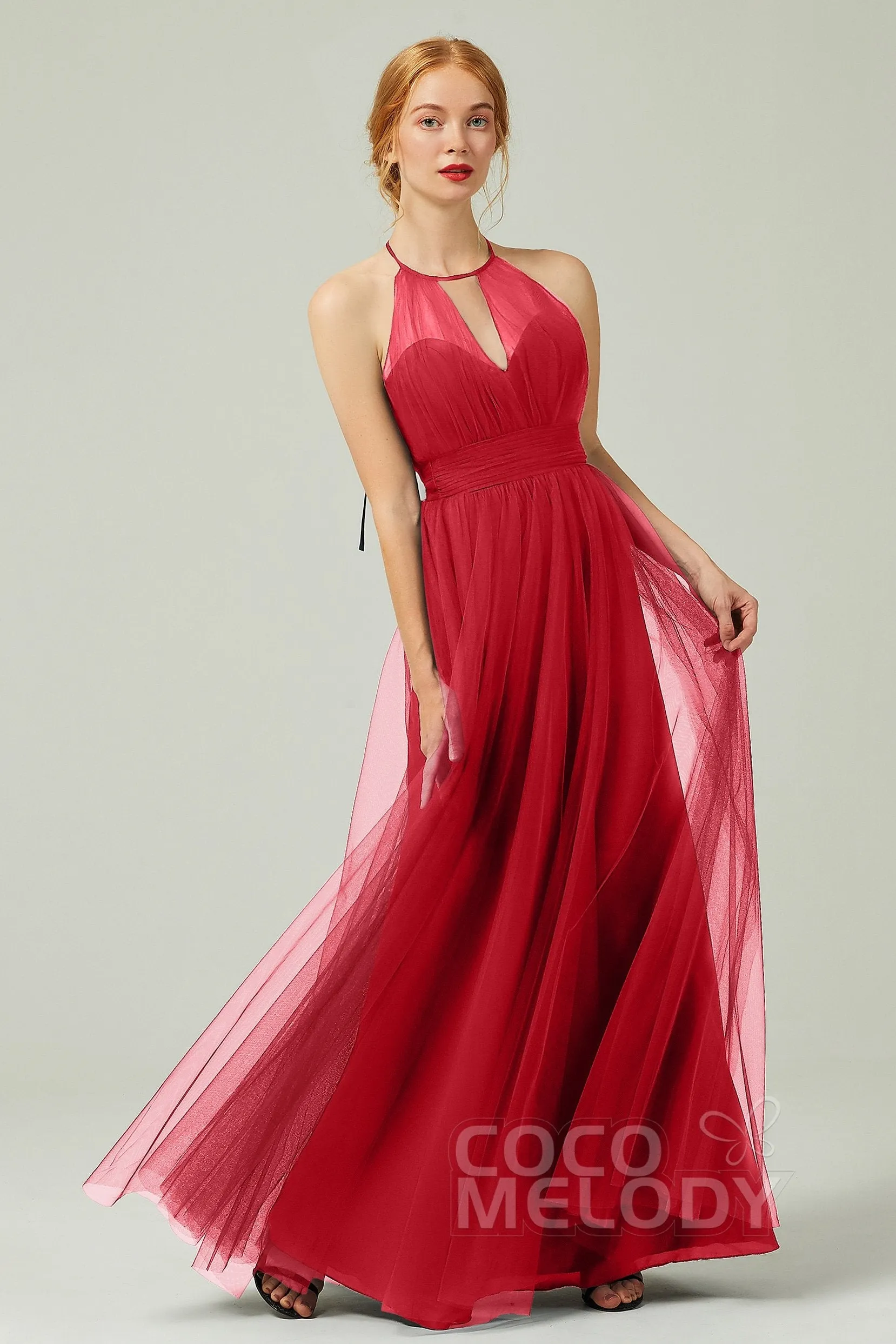 A-Line Floor Length Tulle Bridesmaid Dress CB0334