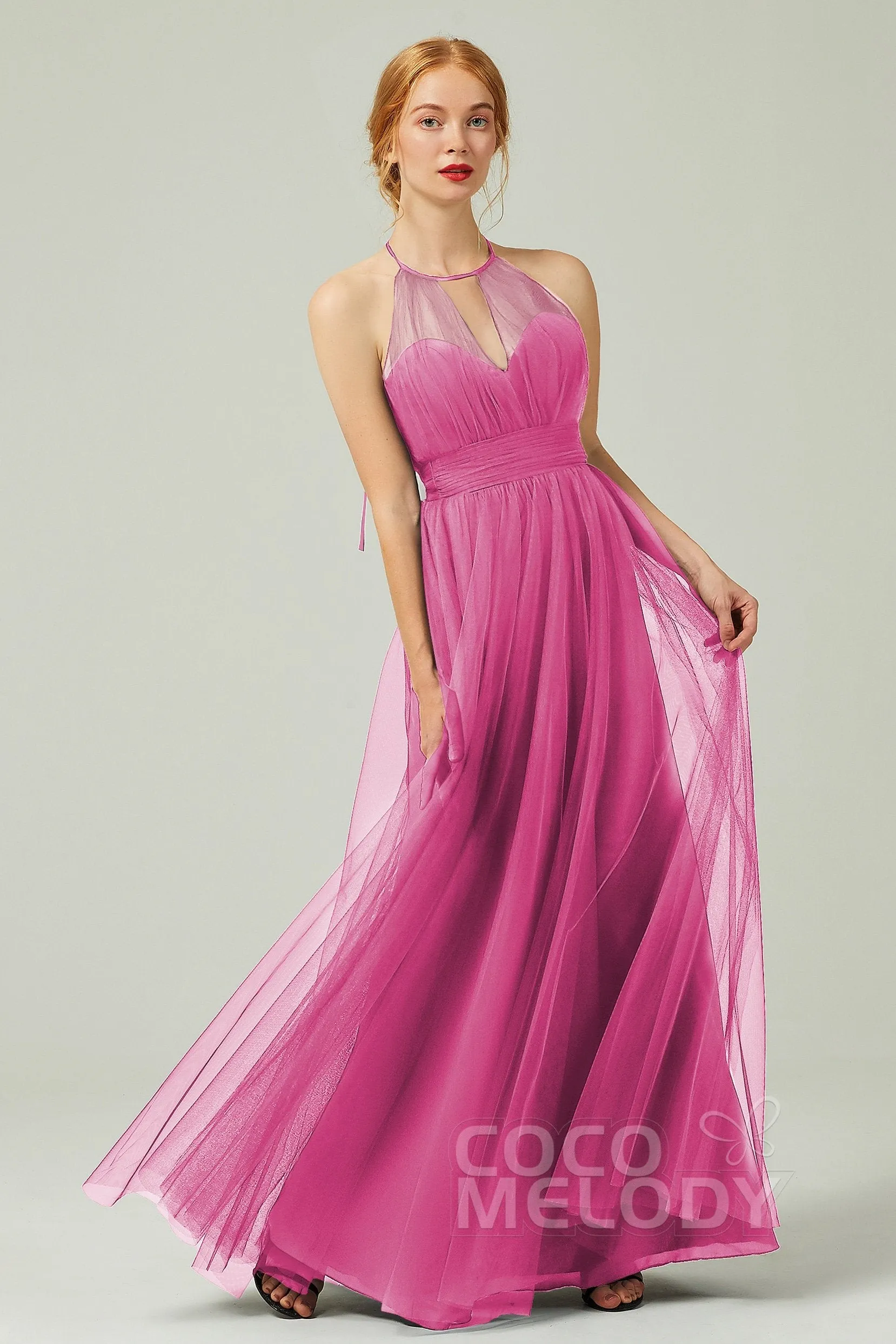 A-Line Floor Length Tulle Bridesmaid Dress CB0334