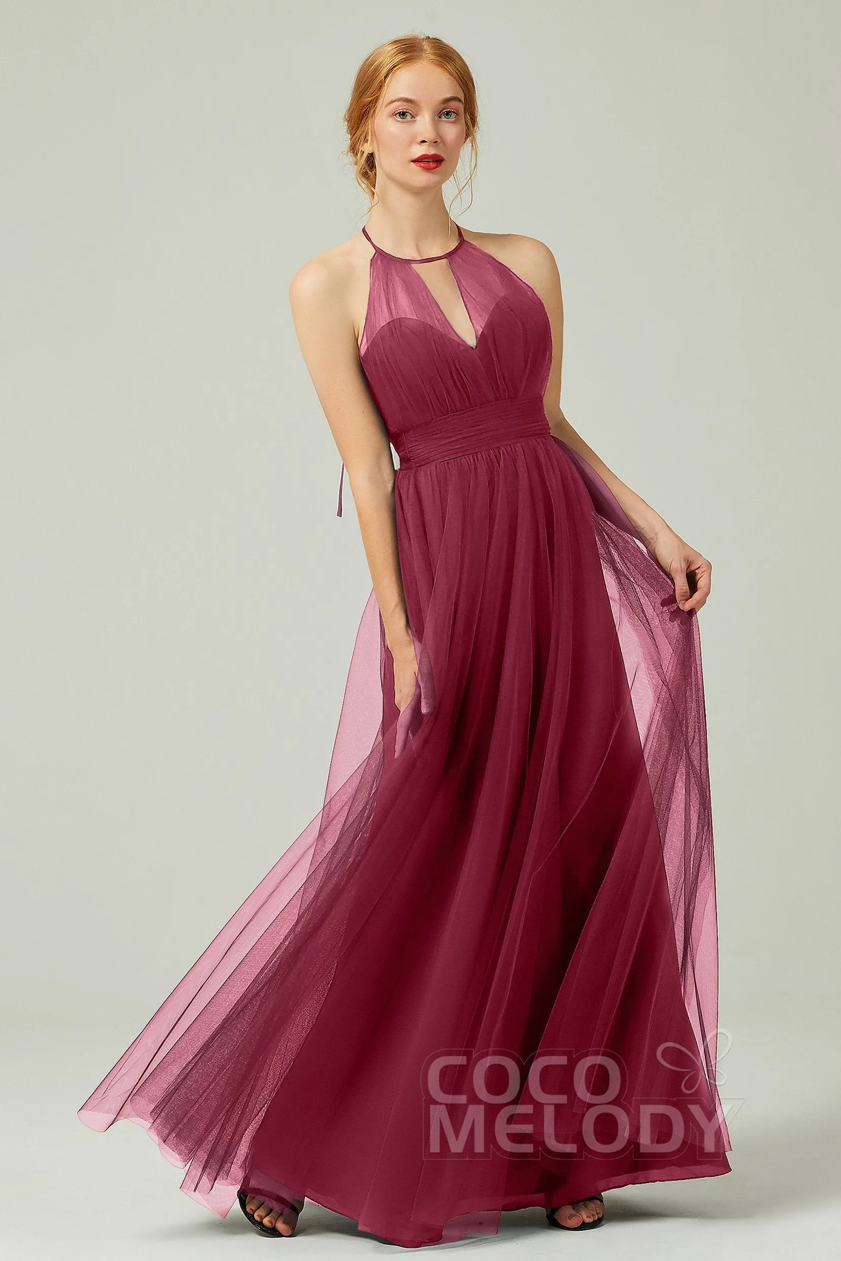 A-Line Floor Length Tulle Bridesmaid Dress CB0334